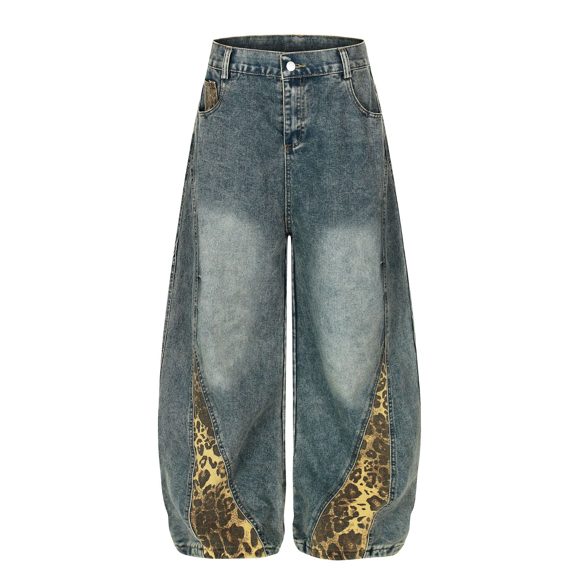Vintage Leopard Print Washed Loose Jeans