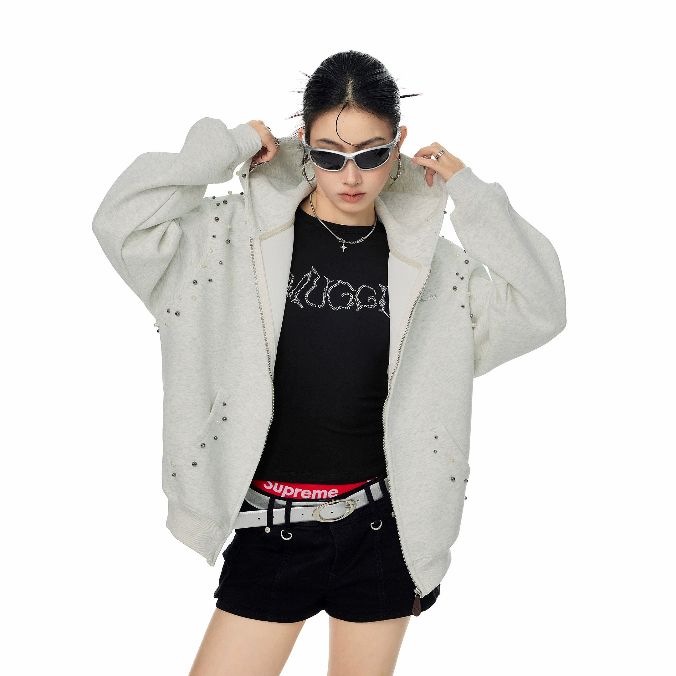 【25s Sep.】Vintage Pearl Detail Oversized Hoodie