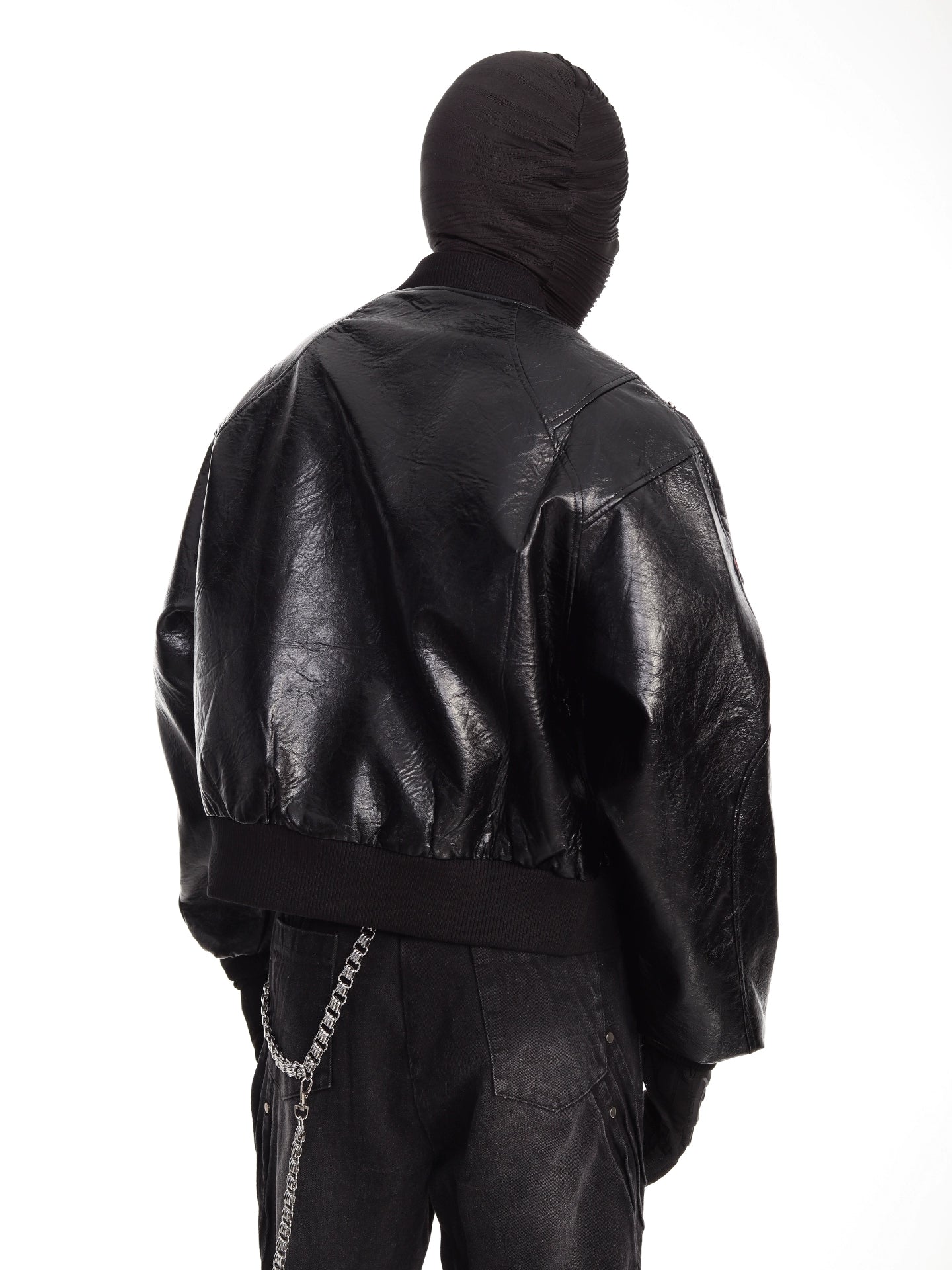 Metallic Deconstructed Black Leather Jacket