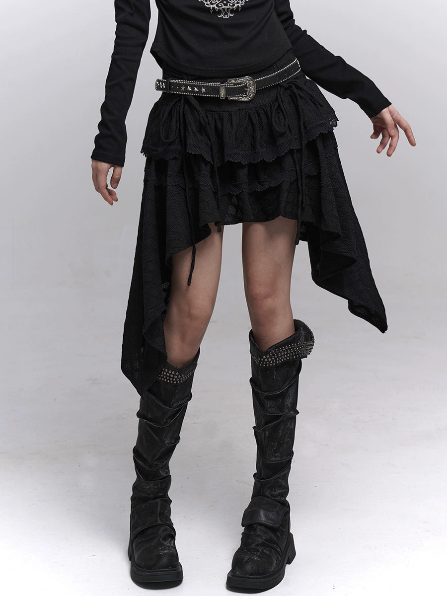 Black Irregular Hem A-Line Mini Skirt