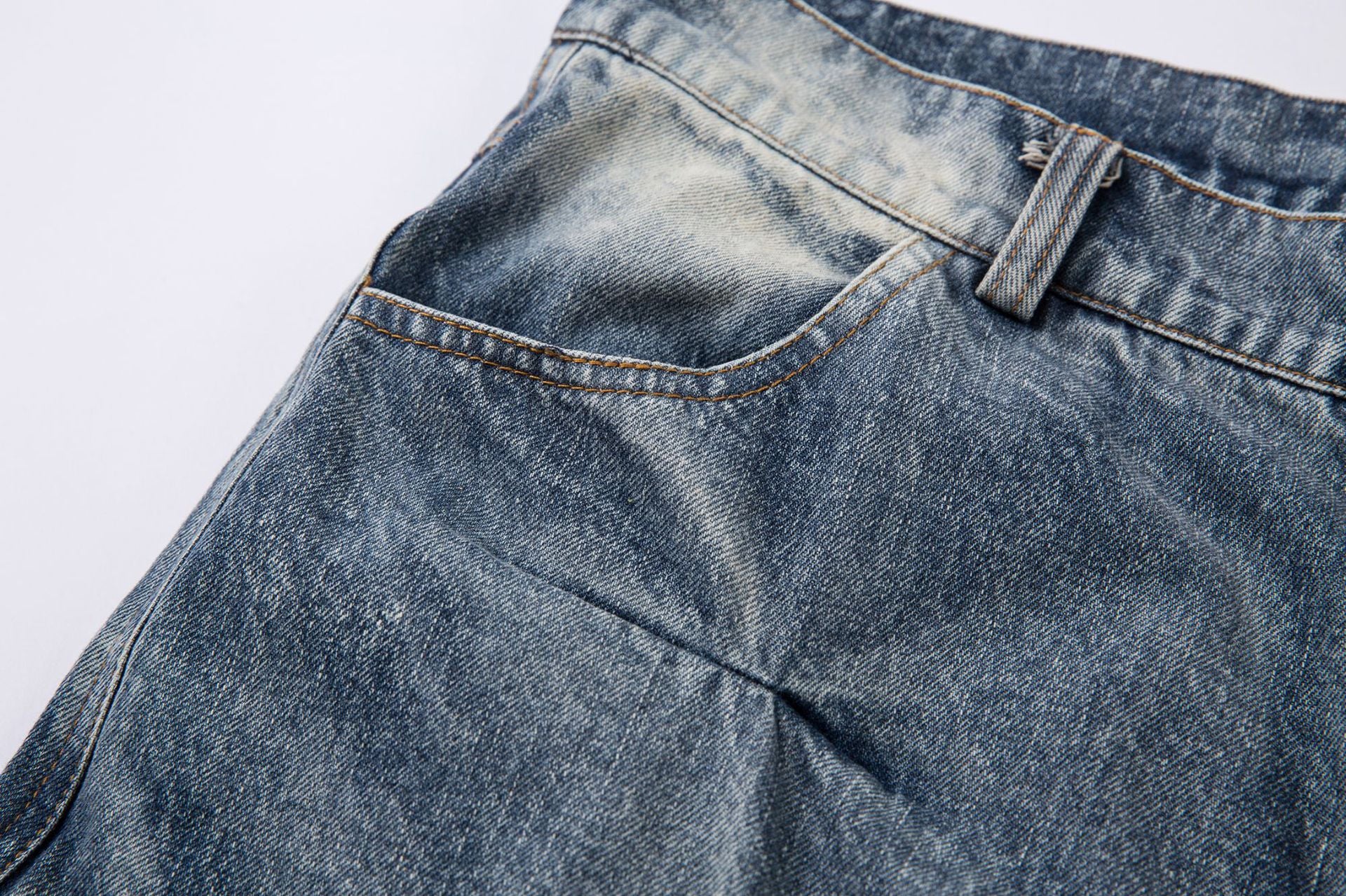 Vintage Heavy Pleated Washed Jeans