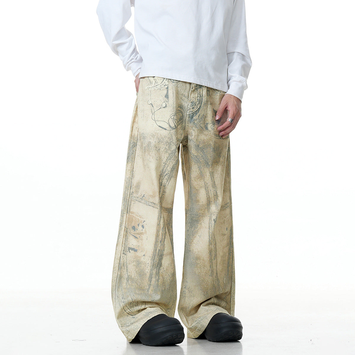 【25s Aug.】Vintage Printed Shell Texture Jeans