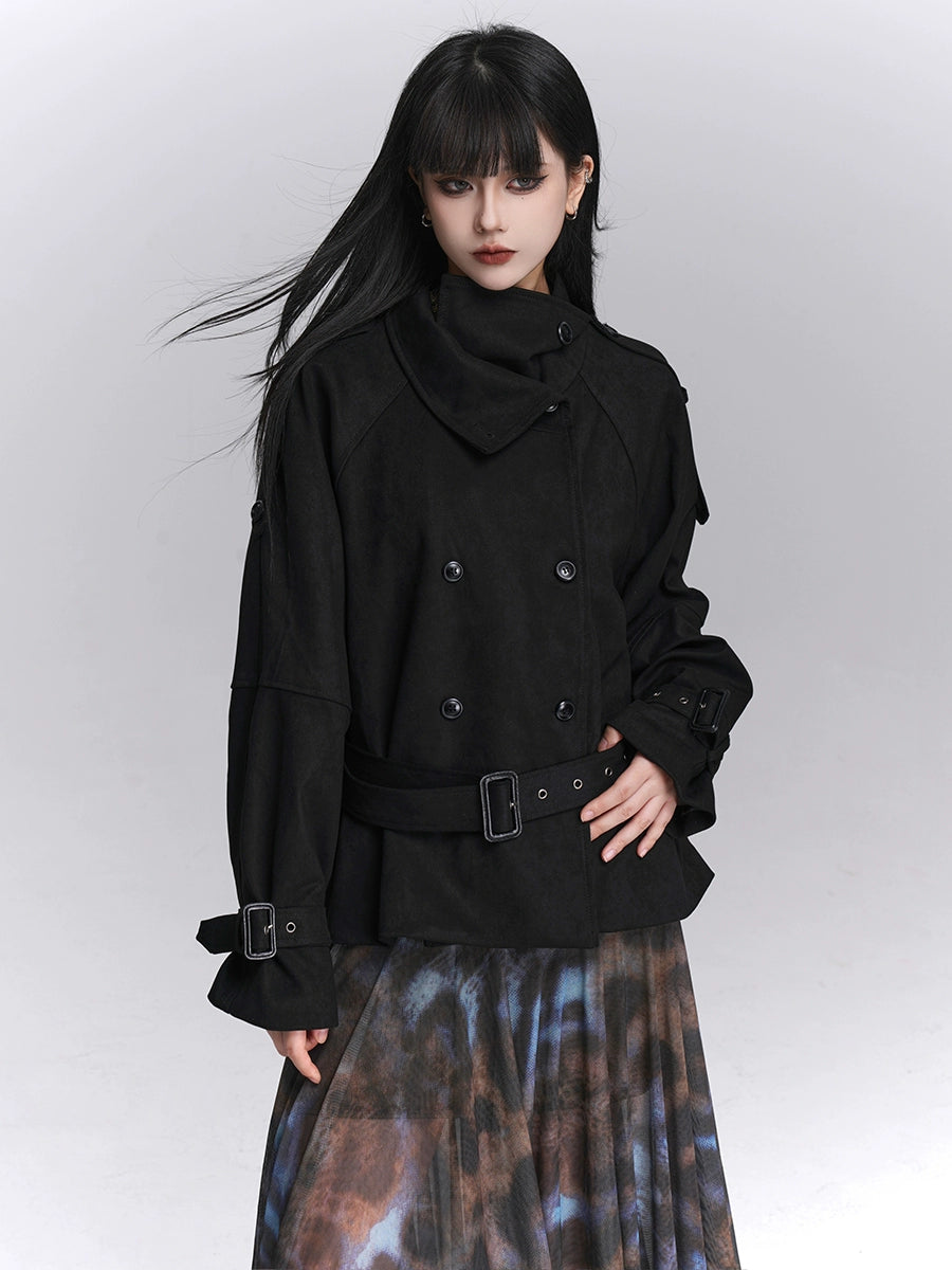 Black Double-Breasted Suede Jacket