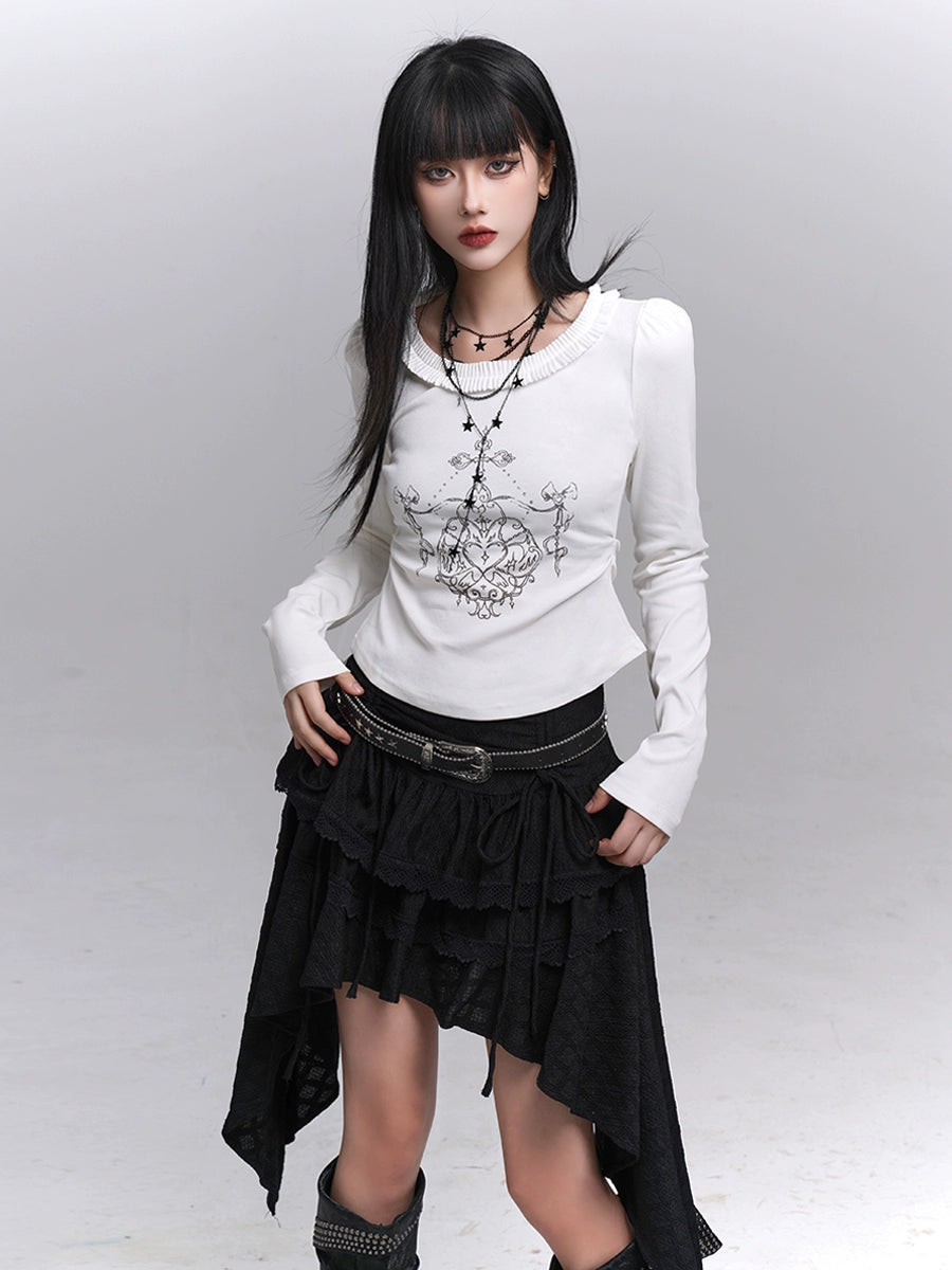 Black Irregular Hem A-Line Mini Skirt