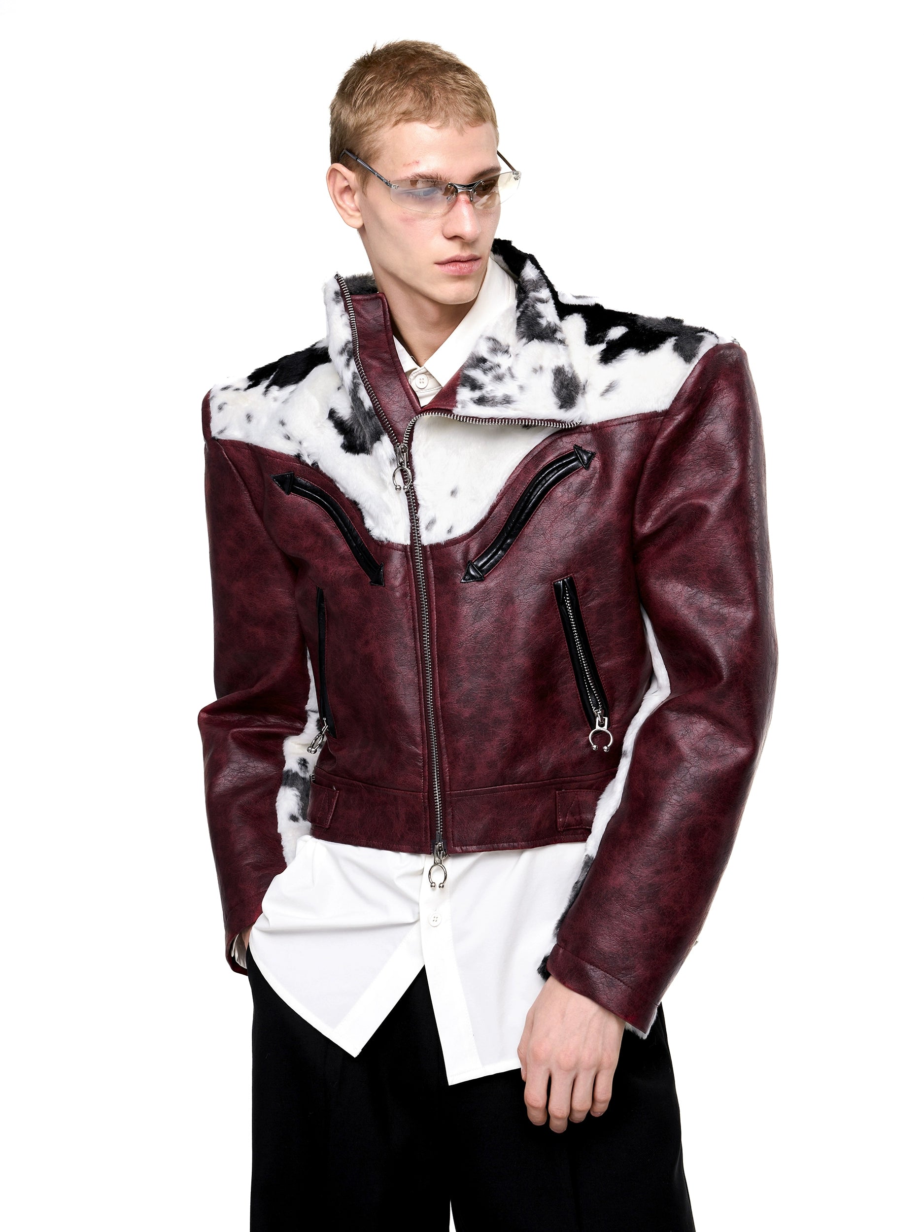 Cow Print Faux Fur Leather Jacket