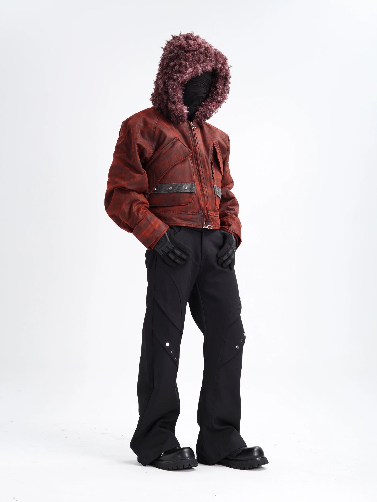 Brown Leather Hoodie Utility Jacket