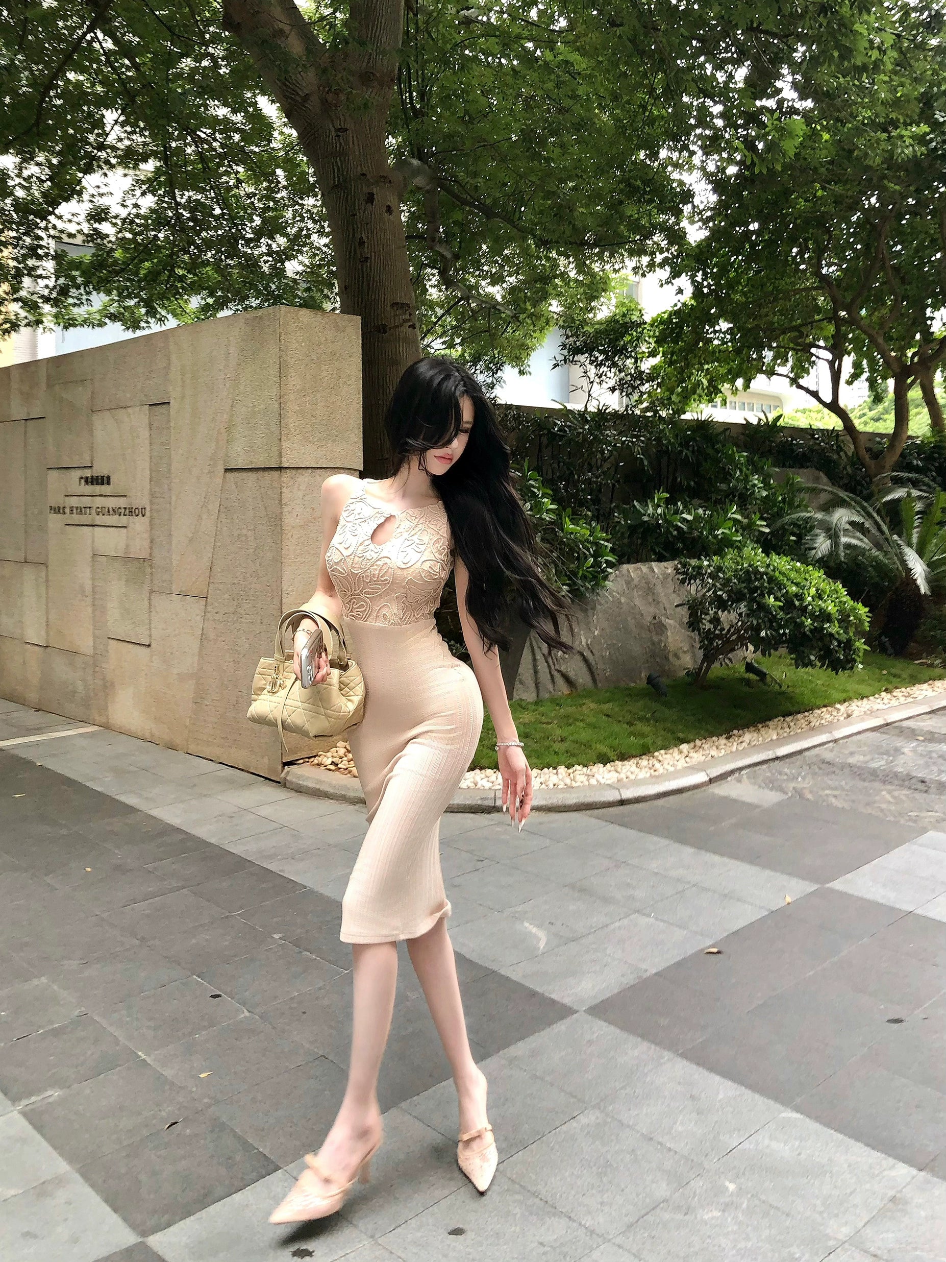 Elegant Lace Knit Midi Dress