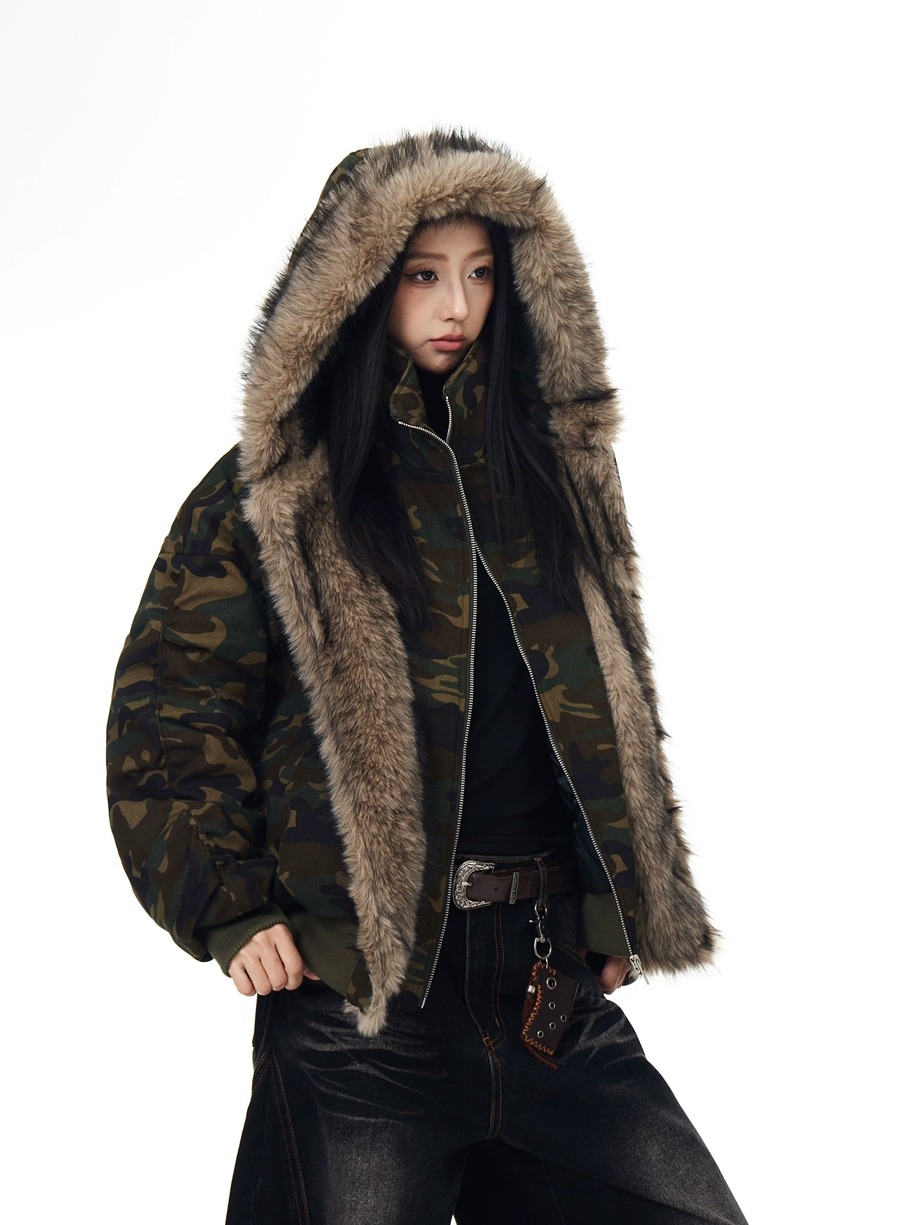 Camo Spliced Fur-Collar Mountain Hawk Parka