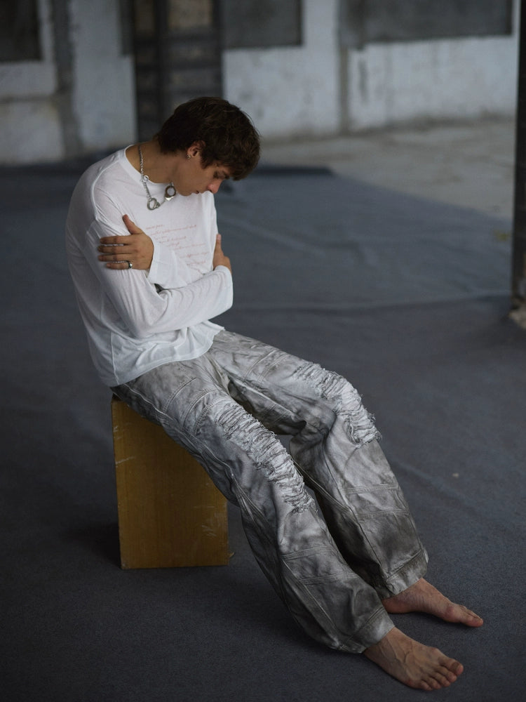 【25s Sep.】Vintage Washed Floor-Length Denim Pants