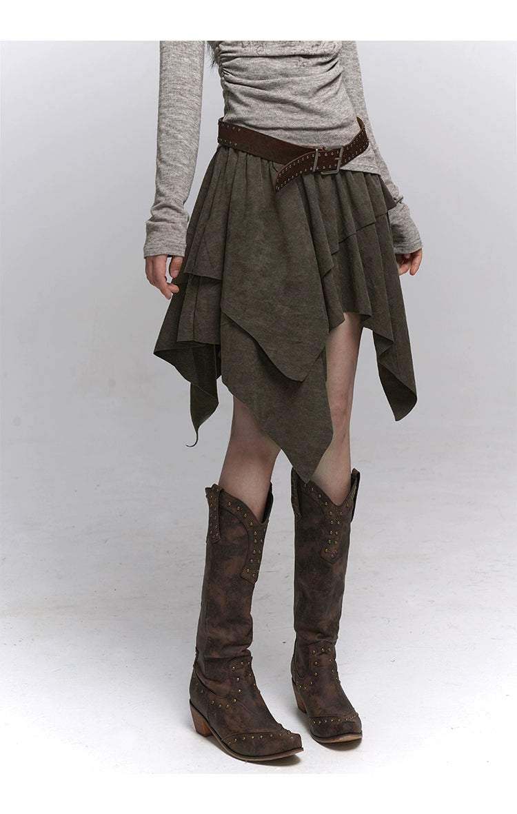 Brown Suede A-Line Mini Skirt