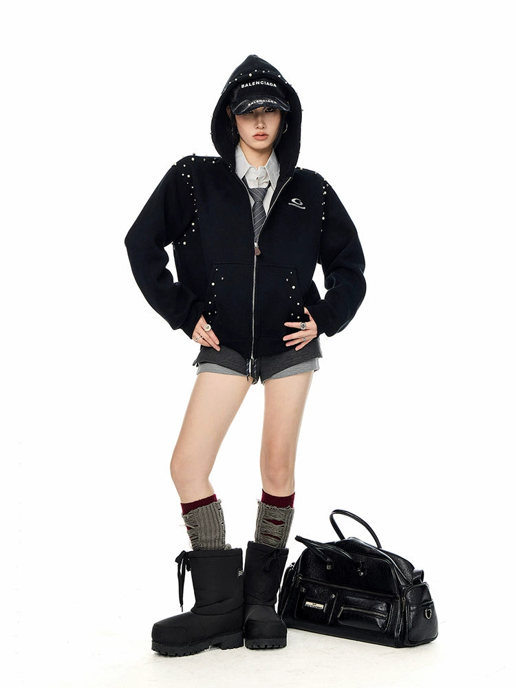 【25s Sep.】Vintage Pearl Detail Oversized Hoodie