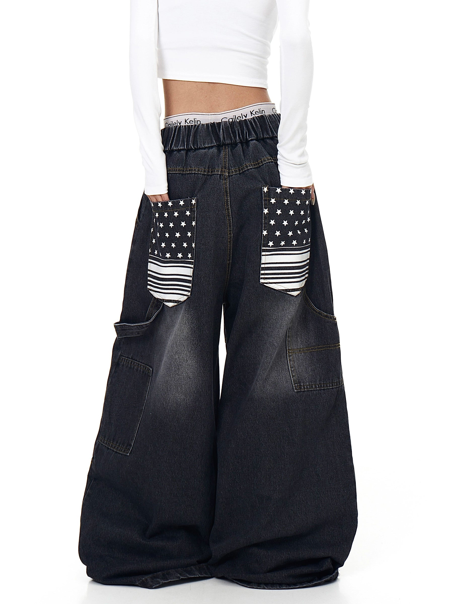 Washed Letter Vintage Loose Denim Pants