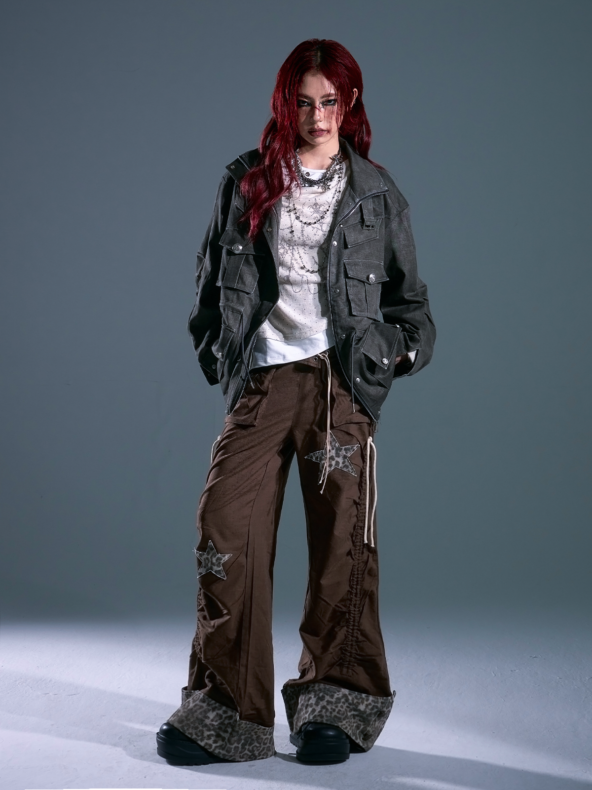 Vintage Washed Utility Jacket with Drawstring