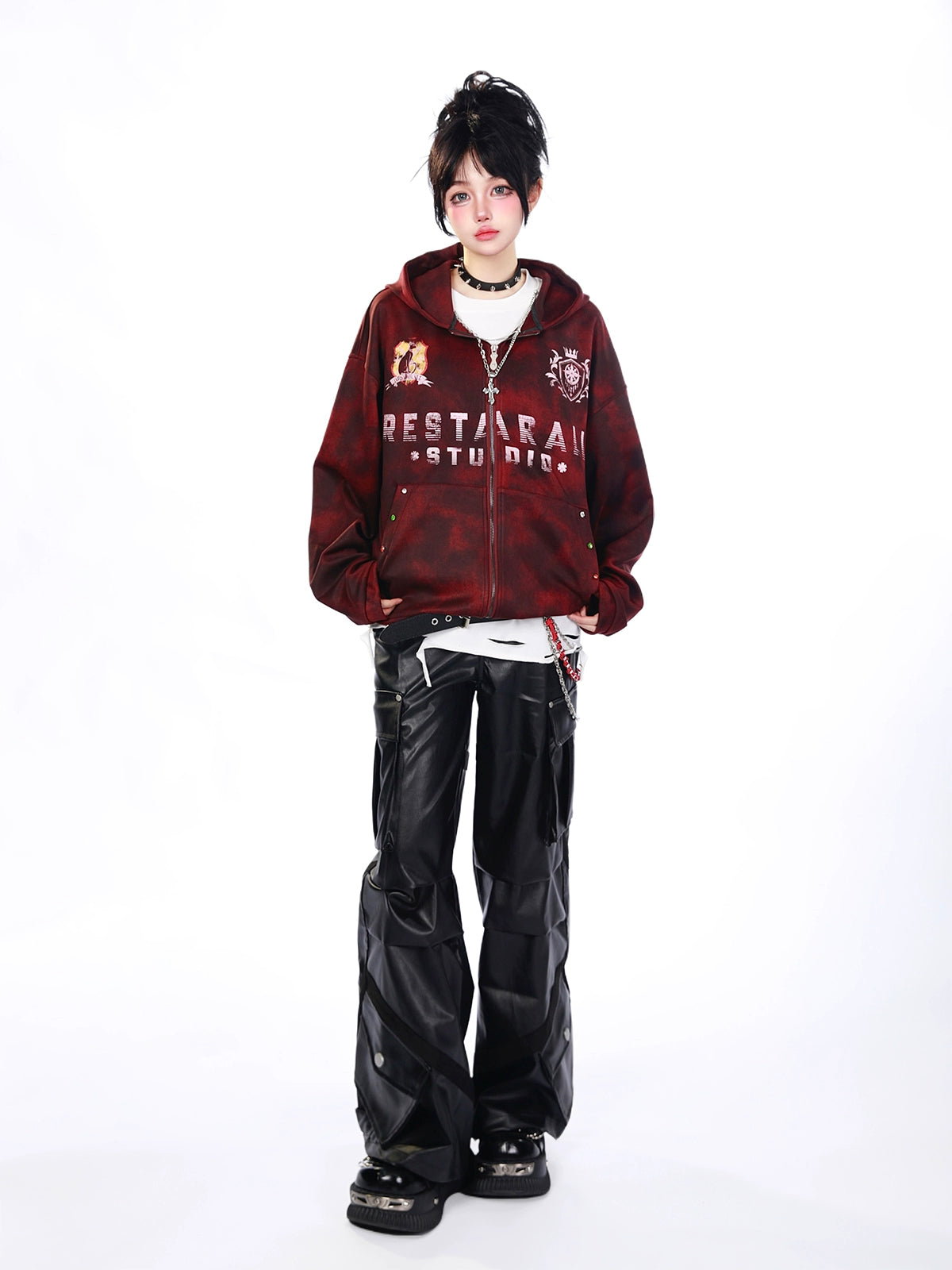 【25s Sep.】Vintage Multi-Pocket Glossy Leather Cargo Pants