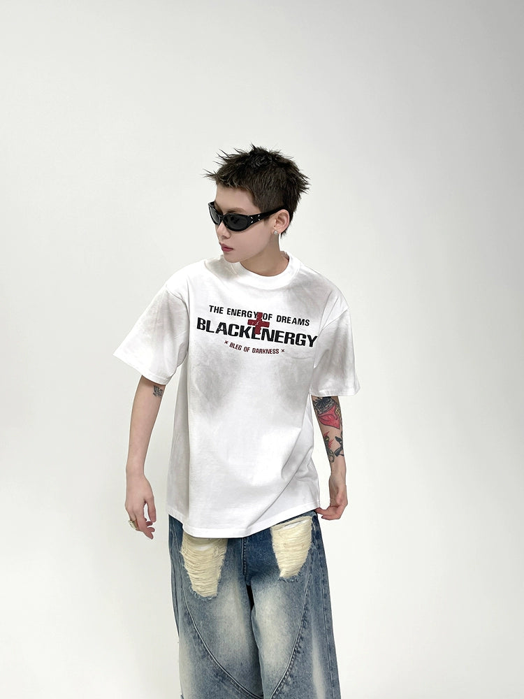 The Sanhoostudio oversized T-shirt features a distressed vintage wash with a round neck and structured shoulders. With its breathable cotton fabric and relaxed high street vibe, it’s a wardrobe staple that blends comfort and edgy streetwear style.