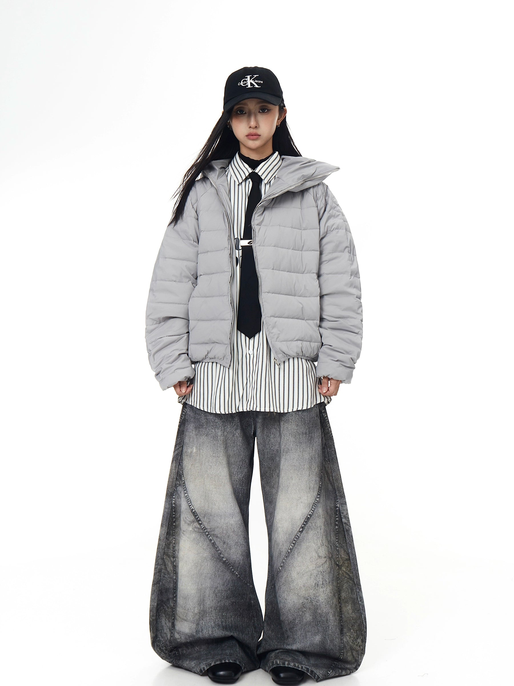 Asymmetric-Zip Tech Ribbed Down Parka