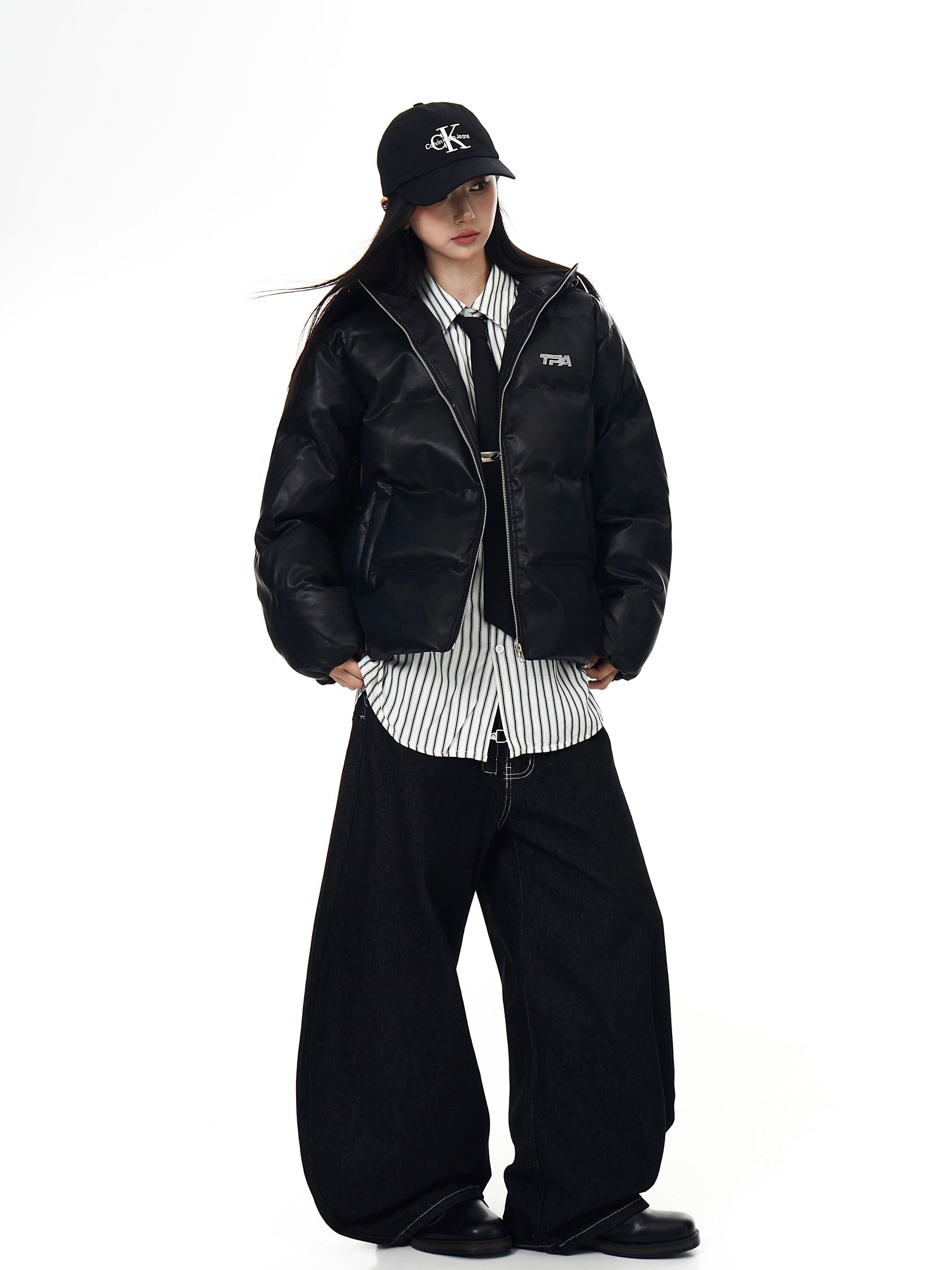 Doberman Ear Leather Puffer Jacket