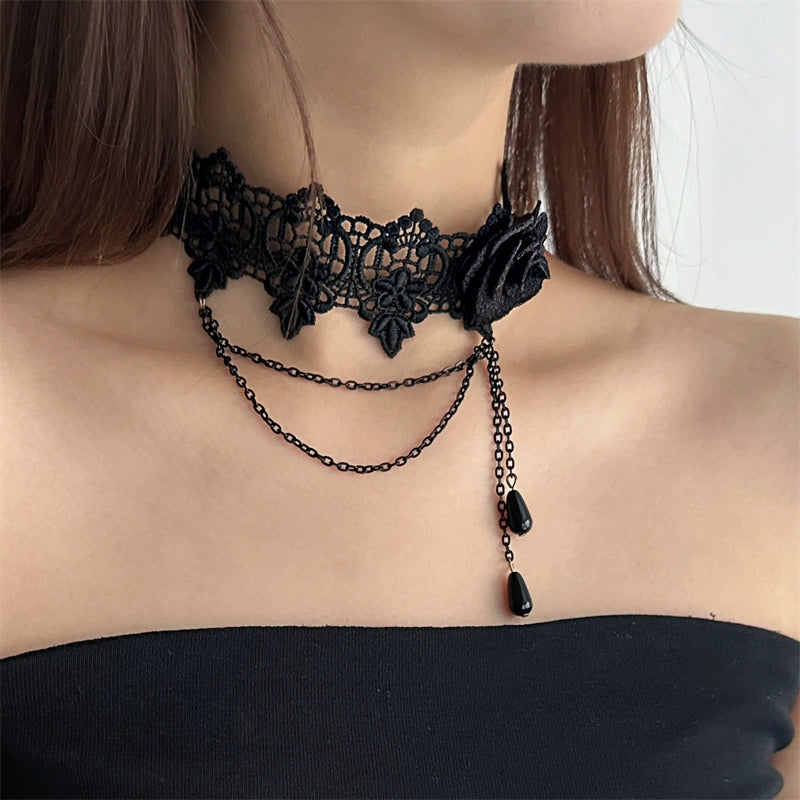 Black Lace Floral Choker Necklace