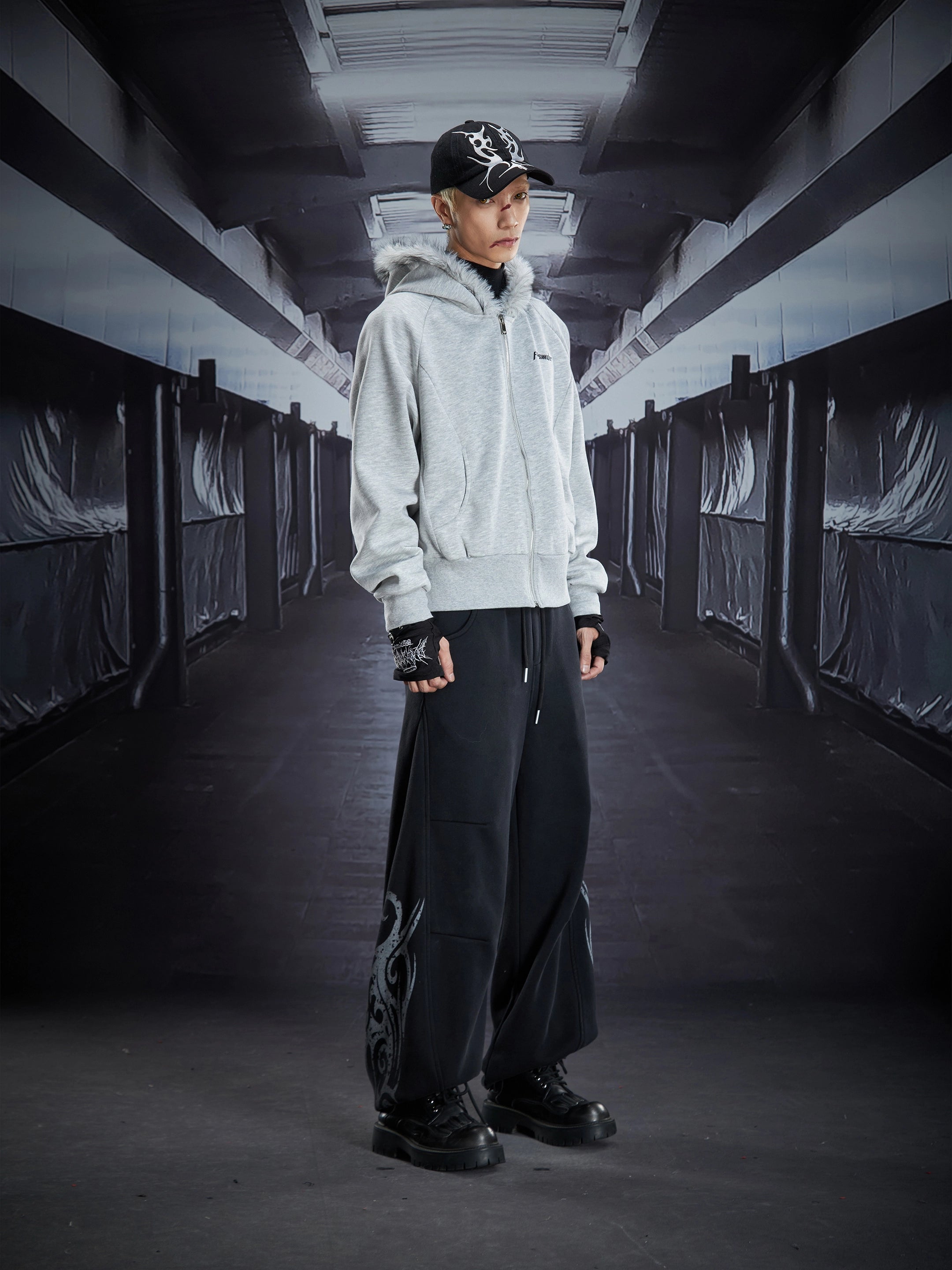 Fuzzy Hooded Deconstructed Layered Crop Hoodie