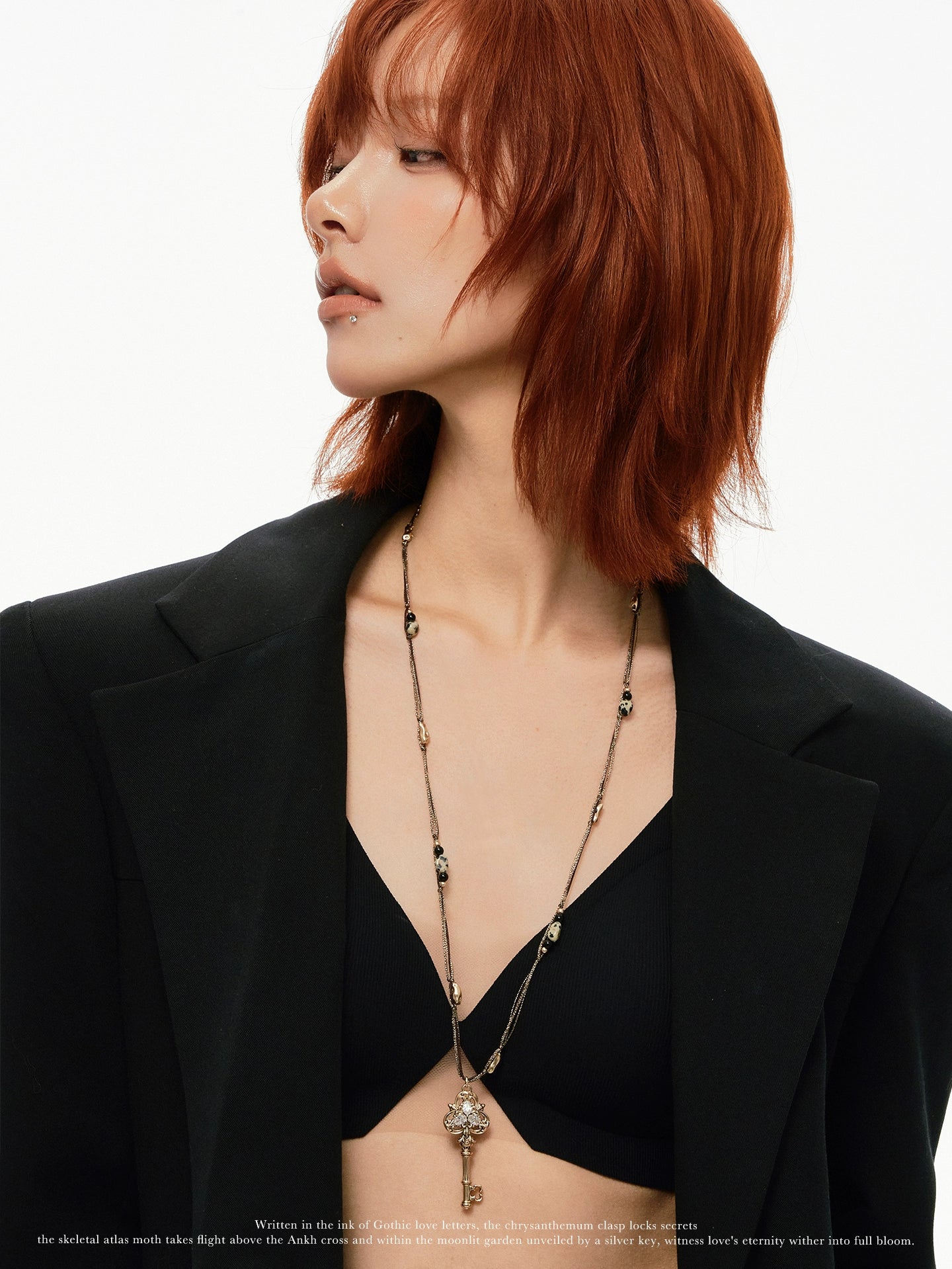 Beaded Key Pendant Sweater Necklace