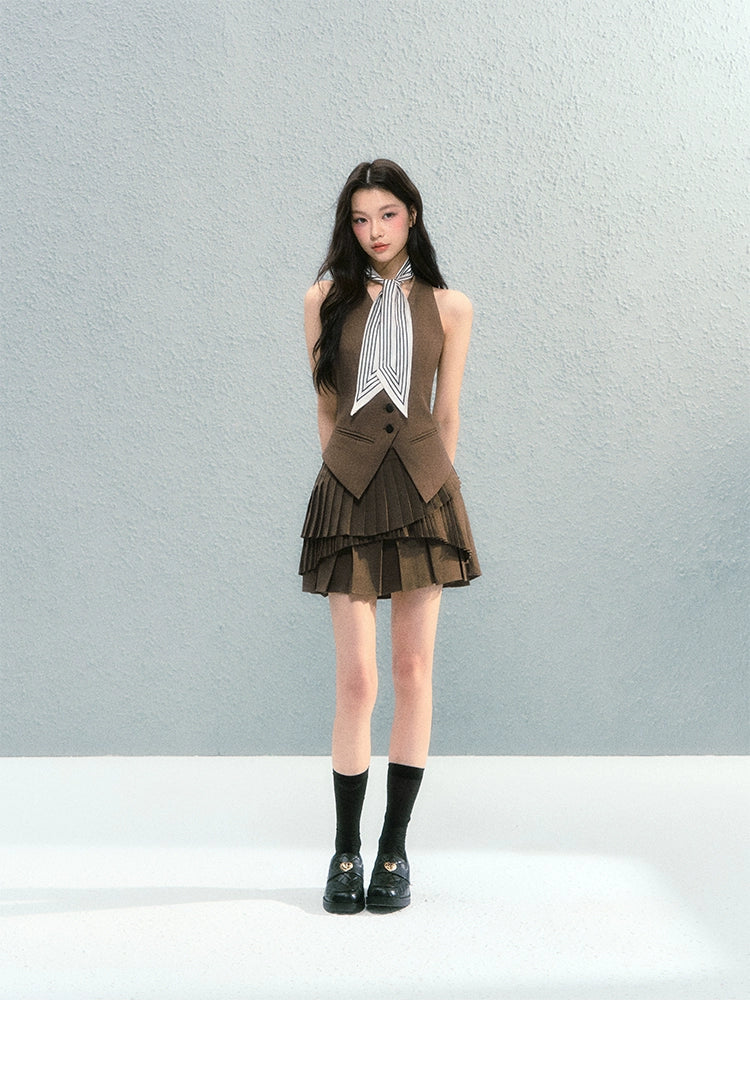 Preppy Blazer Vest Skirt Set