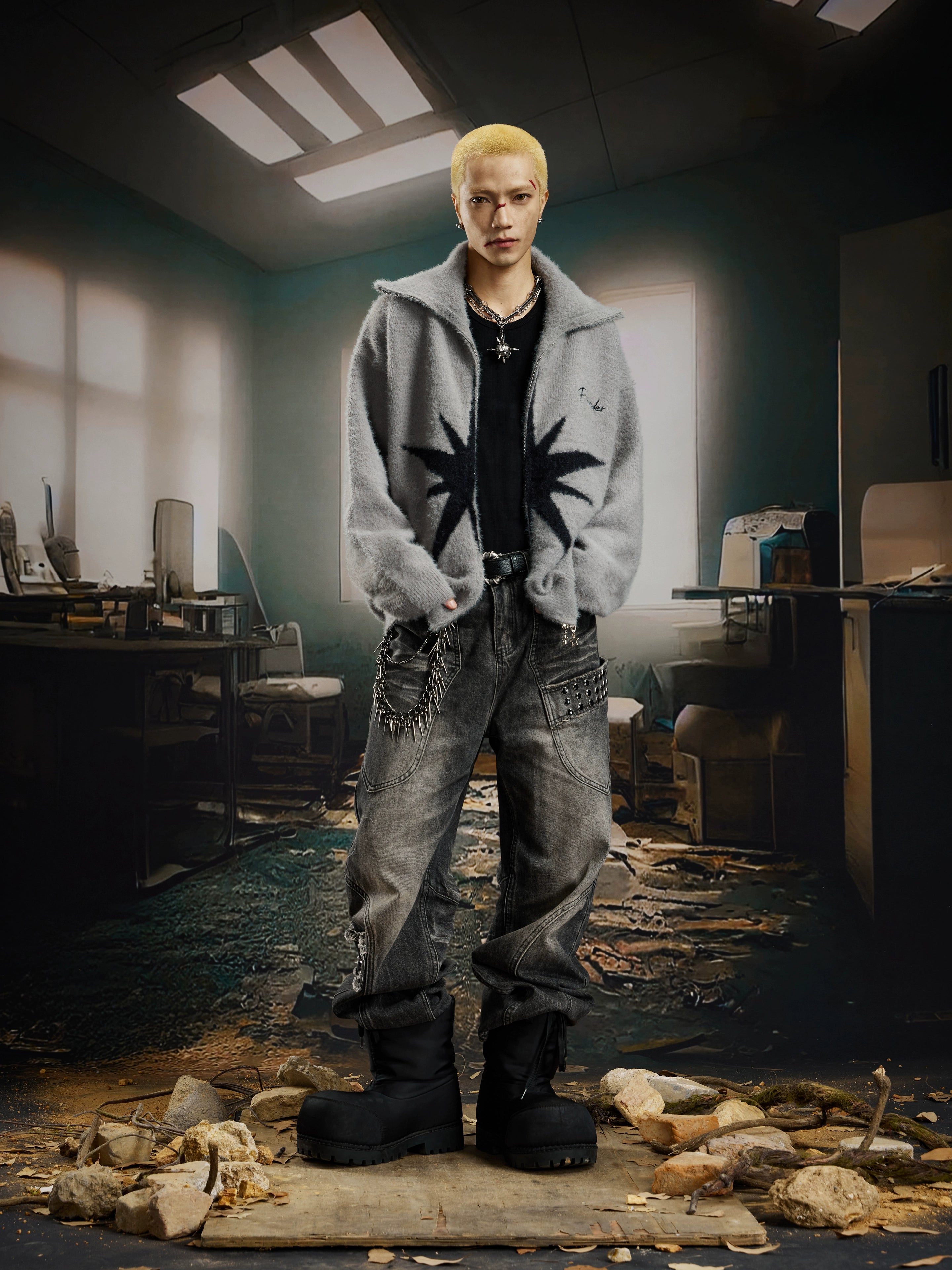 Y2K Mohair-Inspired High-Neck Zip Knit Sweater