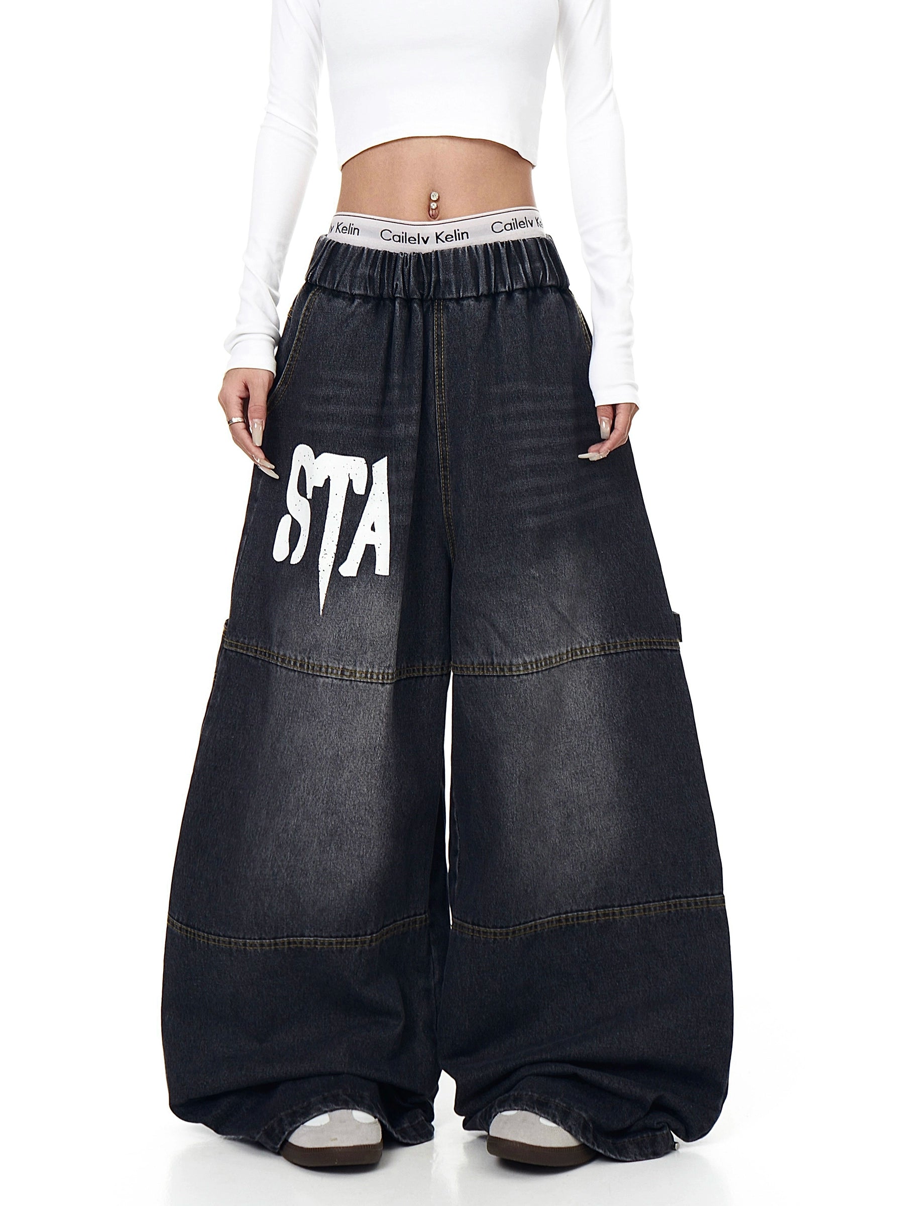 Washed Letter Vintage Loose Denim Pants