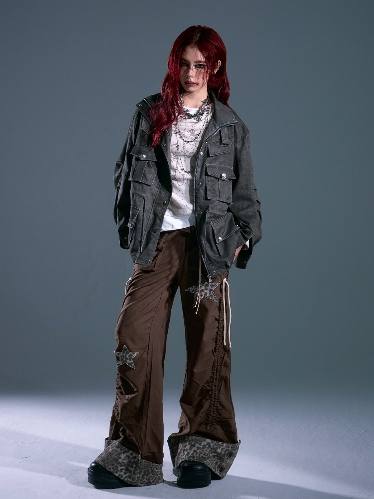 Vintage Washed Utility Jacket with Drawstring