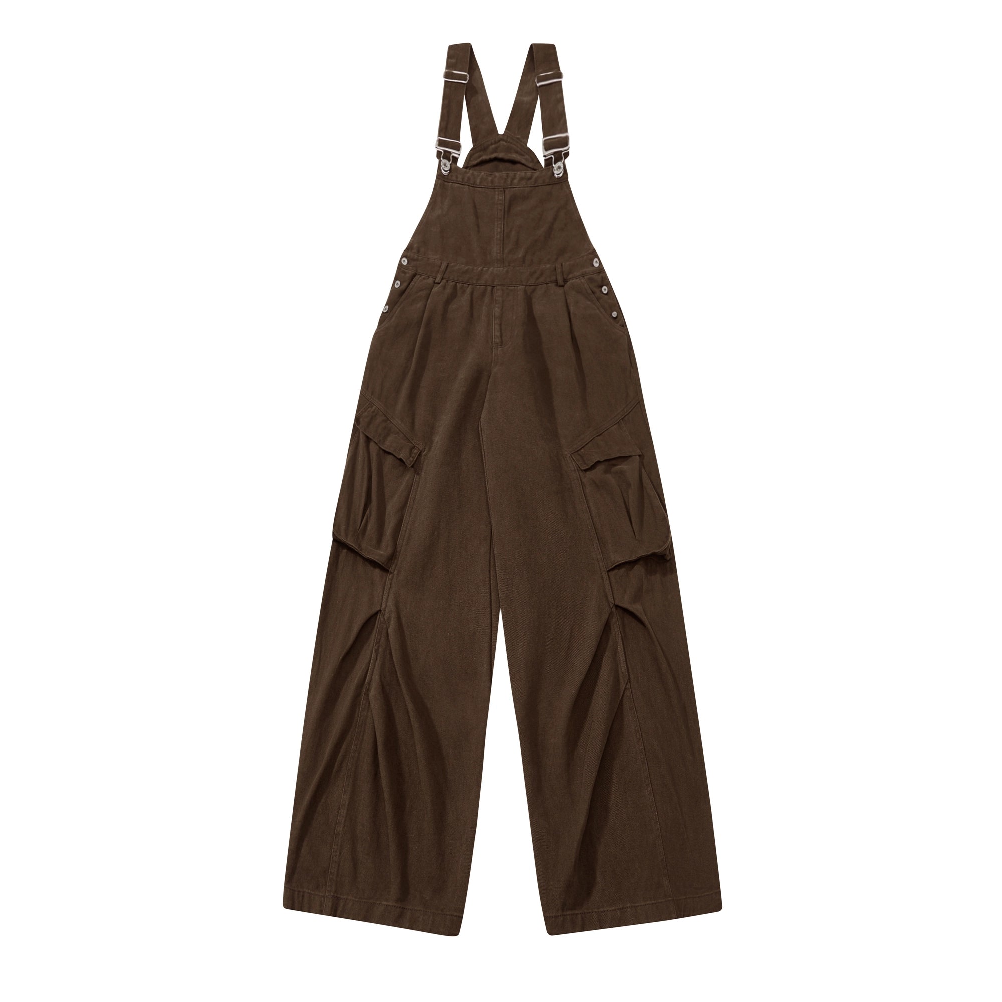 Discover deconstructed pleated overall cargo pants by Sanhoostudio—featuring layered panels, utility pockets, and a roomy curved-leg silhouette. A utilitarian yet fashion-forward choice for streetwear wardrobes.