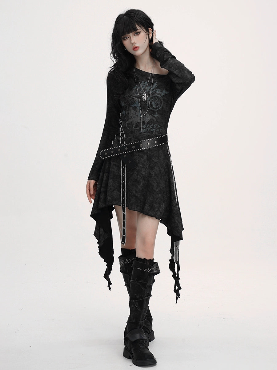 Black Long Sleeve One-Shoulder Dress