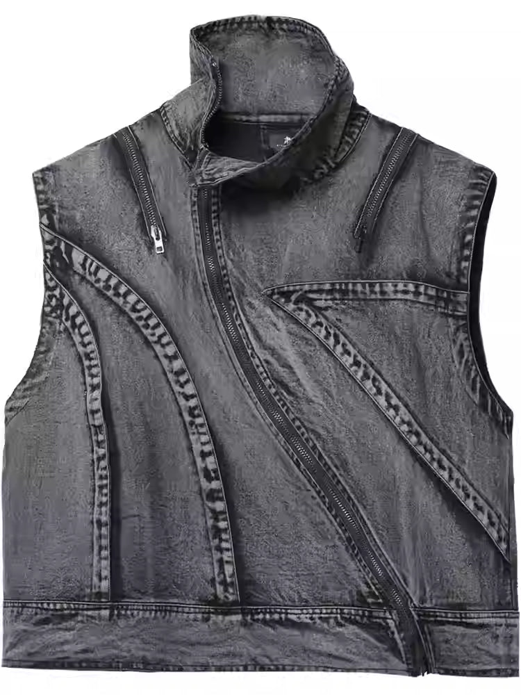 Deconstructed Oblique Zipper Jacket Vest