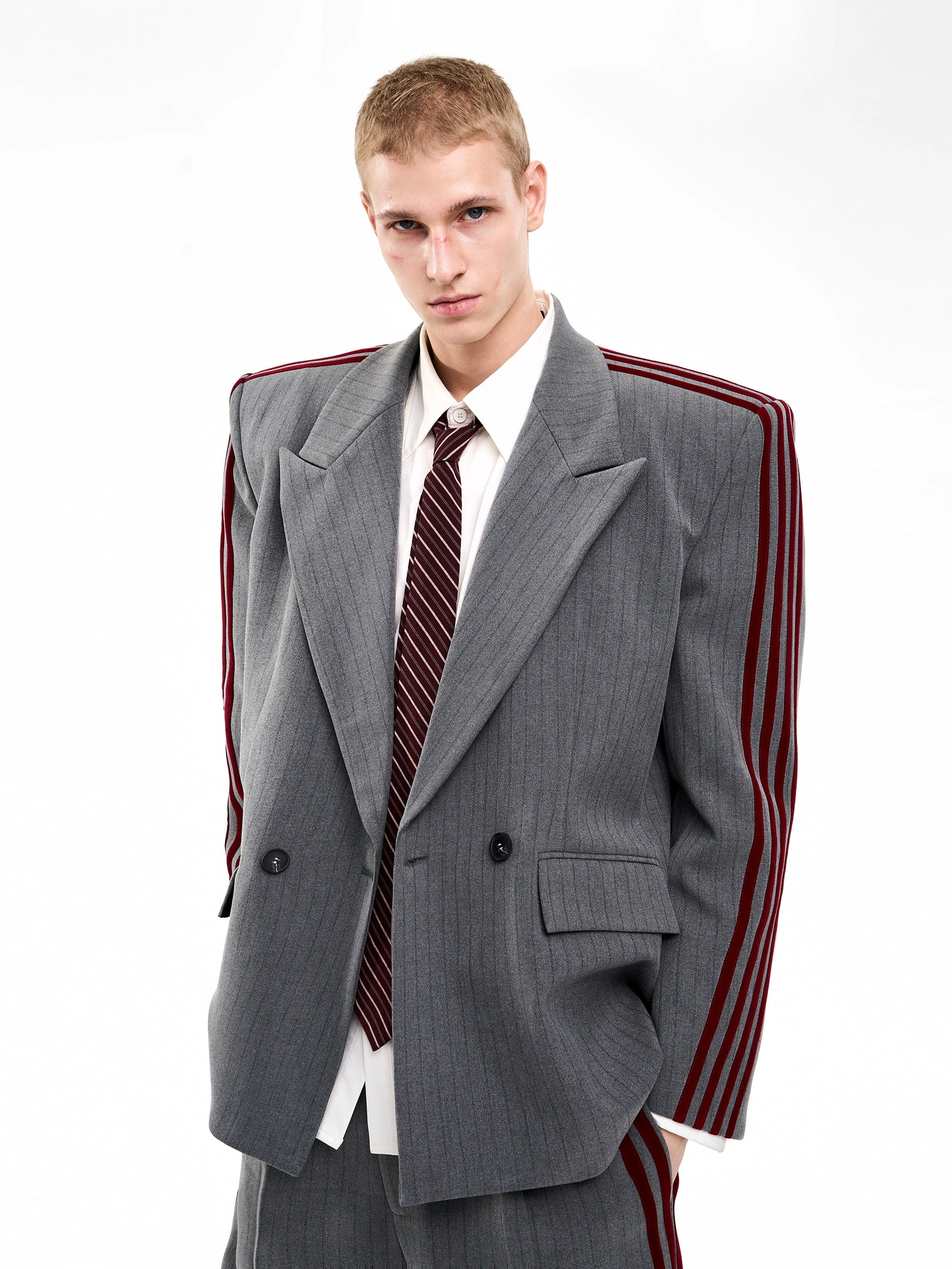 Gray Stripe Shoulder Suit Jacket Set