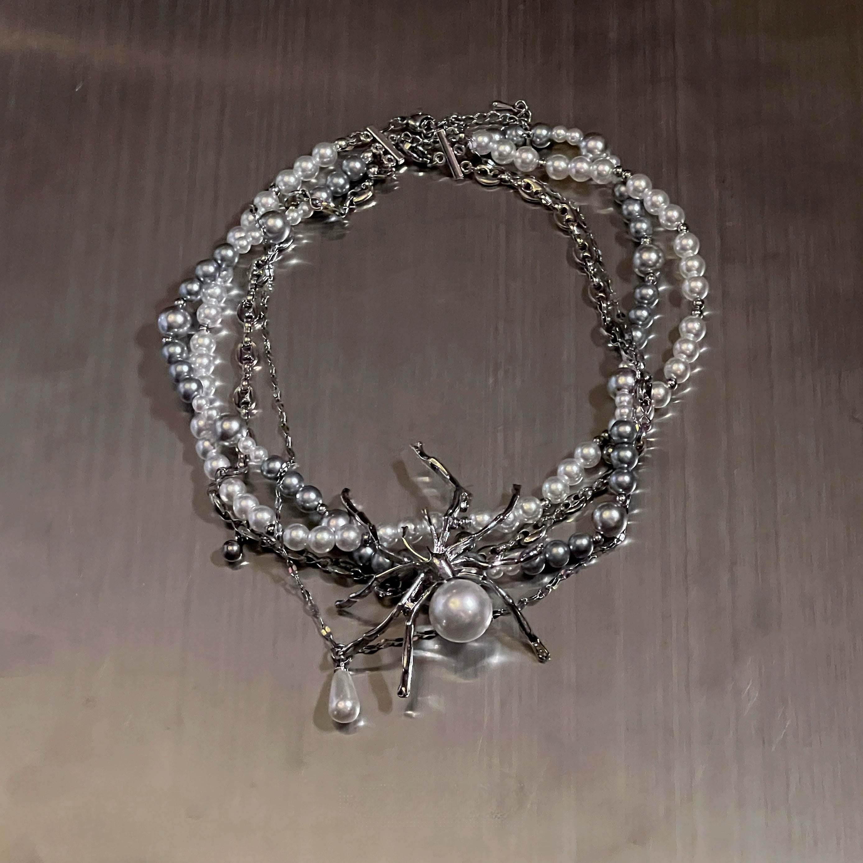 Pearl Spider Multi-Layer Punk Necklace