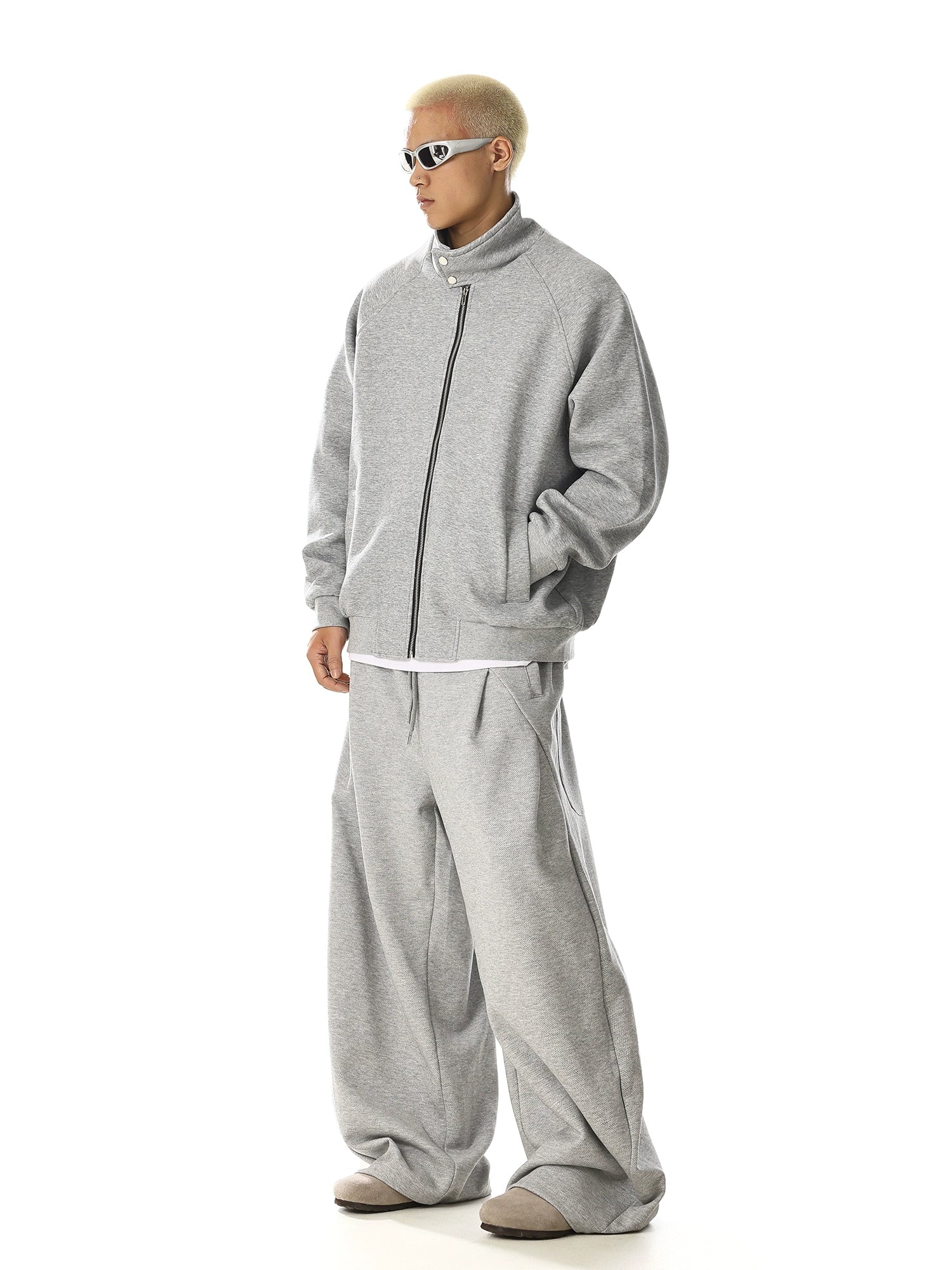 High Street Zip-Up Stand Collar Cardigan Sweatshirt Jacket