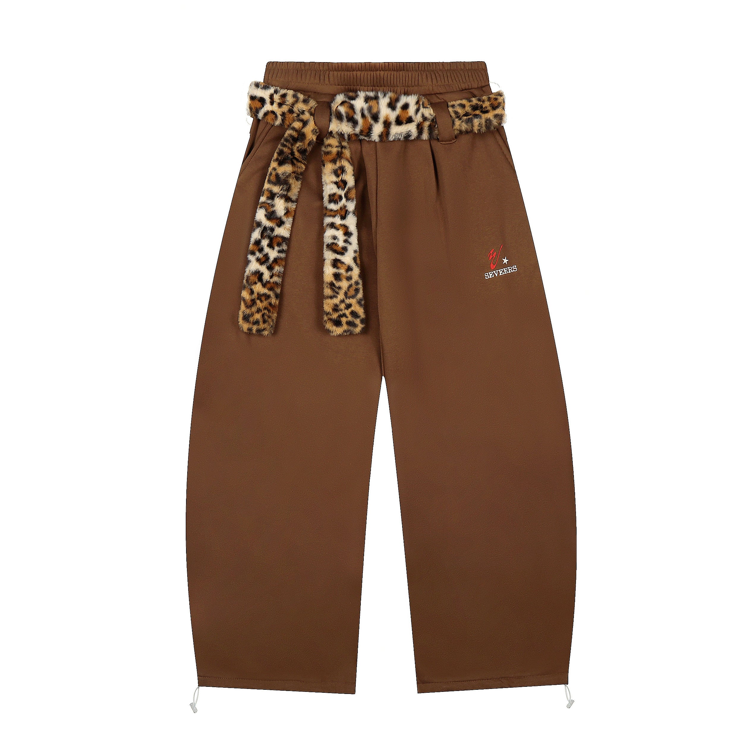 Leopard Fuzzy Belt Wide-Leg Sweatpants with Vintage Style