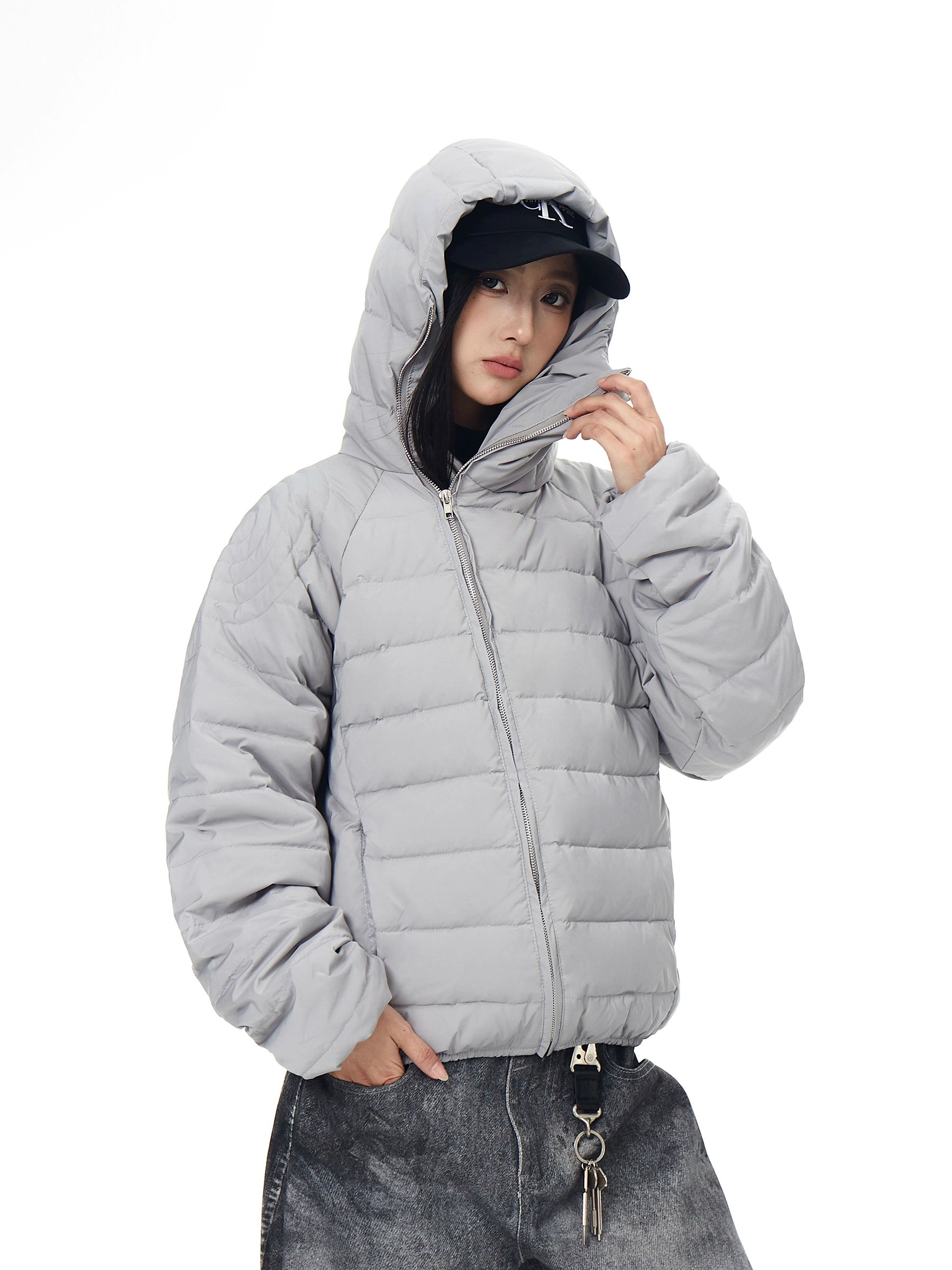 Asymmetric-Zip Tech Ribbed Down Parka