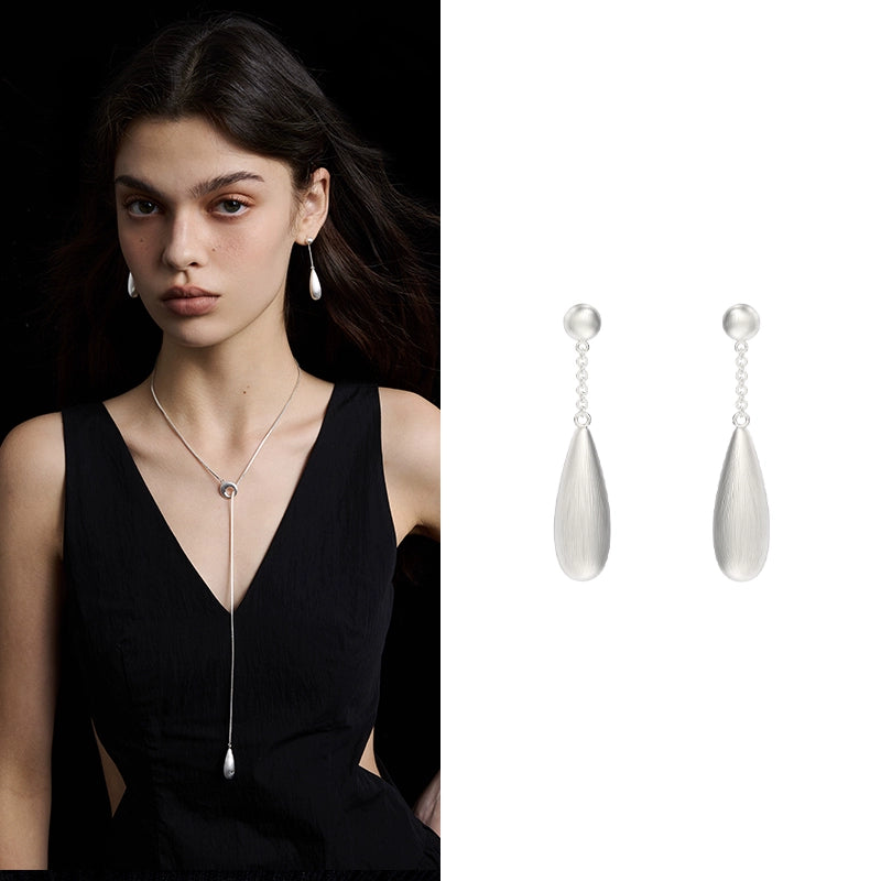 Brushed Metal Teardrop Pull Chain Necklace