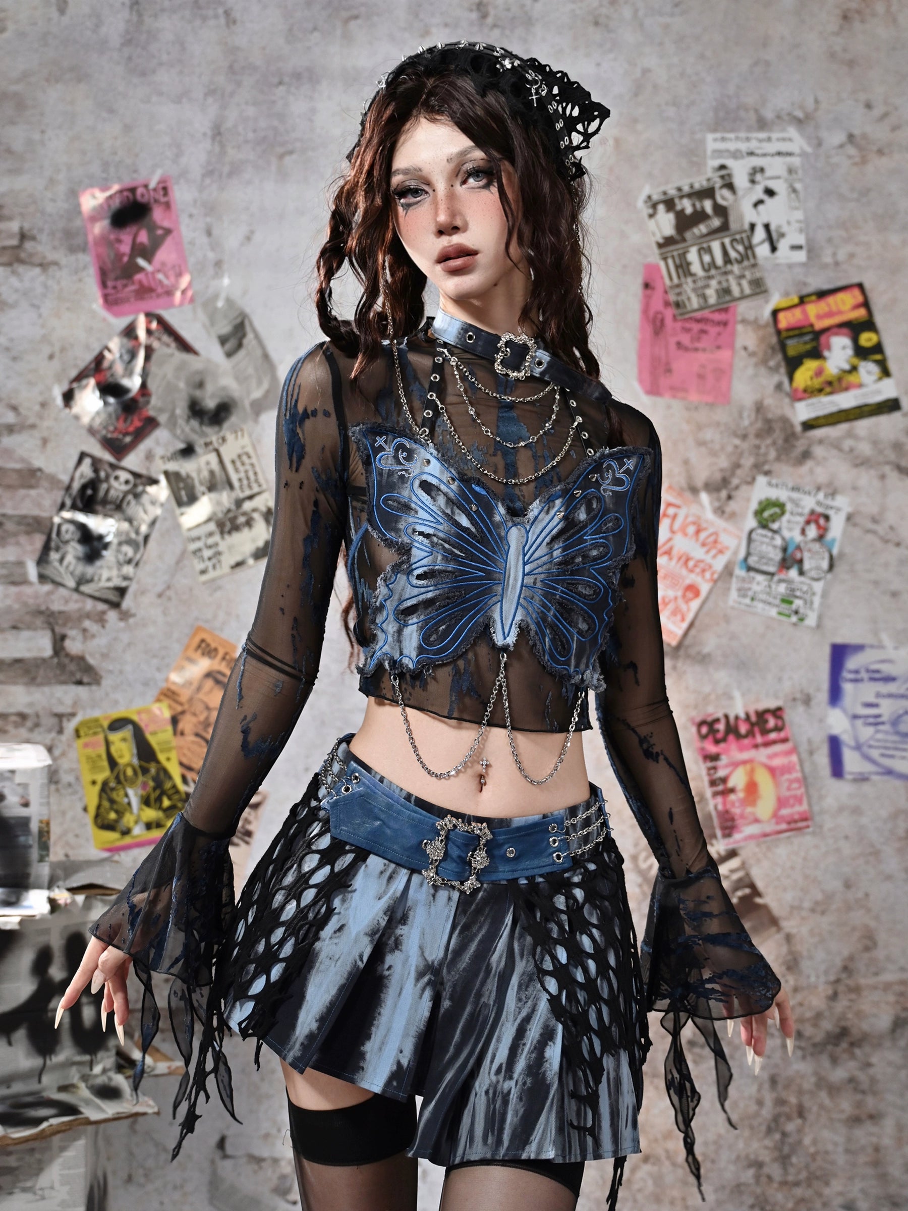 Punk Tie-Dye Pleated Skirt Set