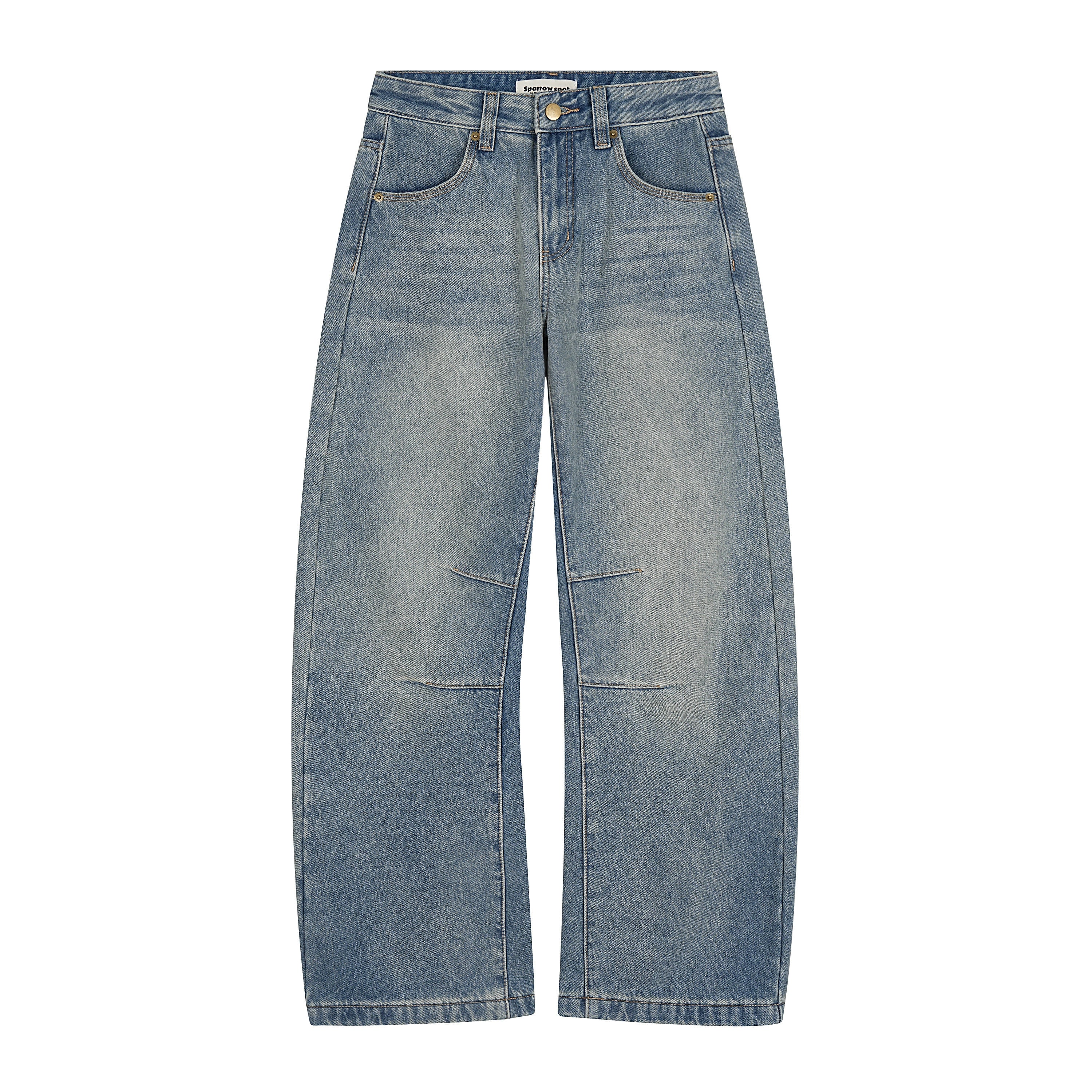 Sanhoostudio fleece-layered denim pants crafted with a curved cut and pressed pleat design. Featuring a straight-leg silhouette, detachable fleece leg panels, and winter-ready warmth for a bold American streetwear look.