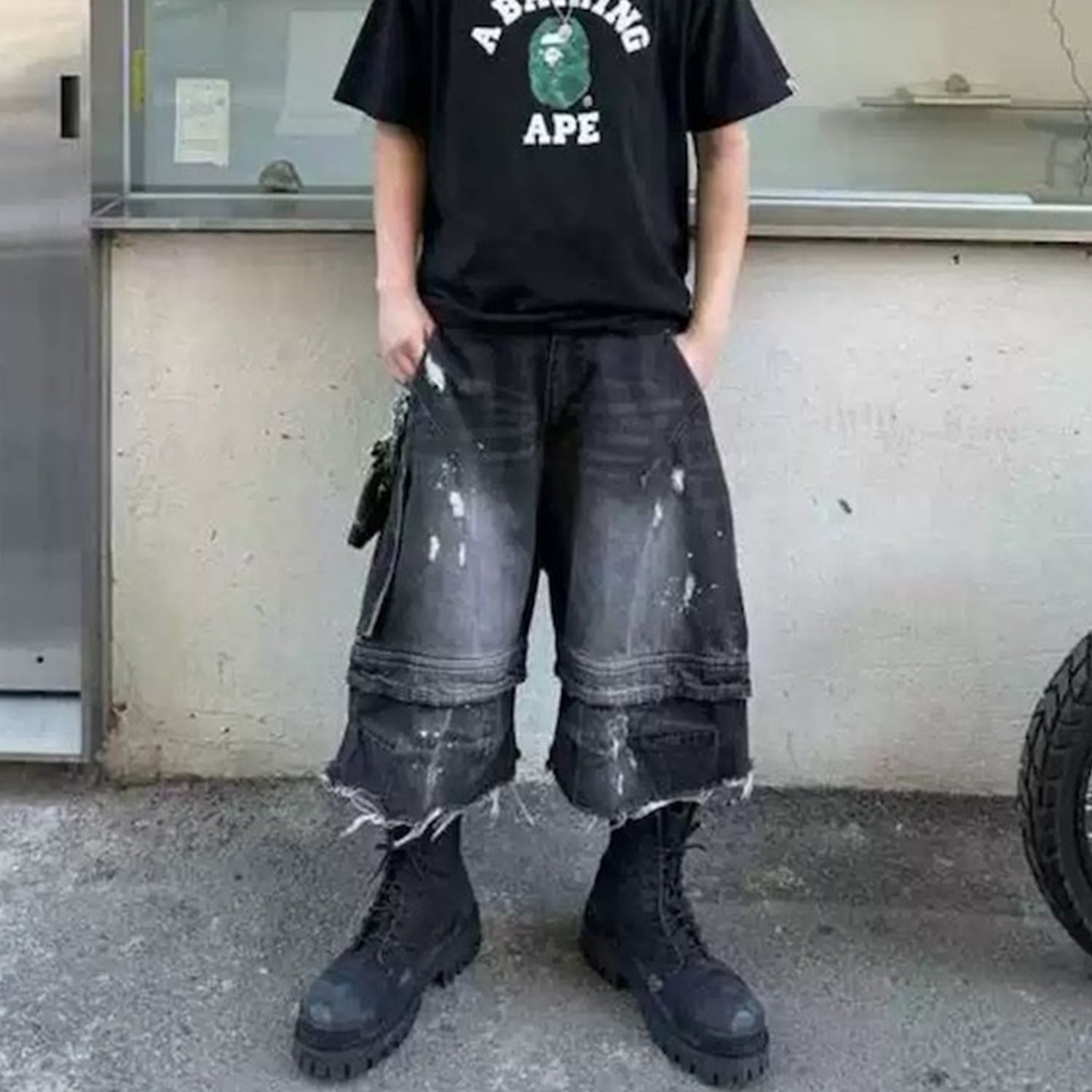 Whiskered Distressed Deconstructed Patchwork Cropped Pants