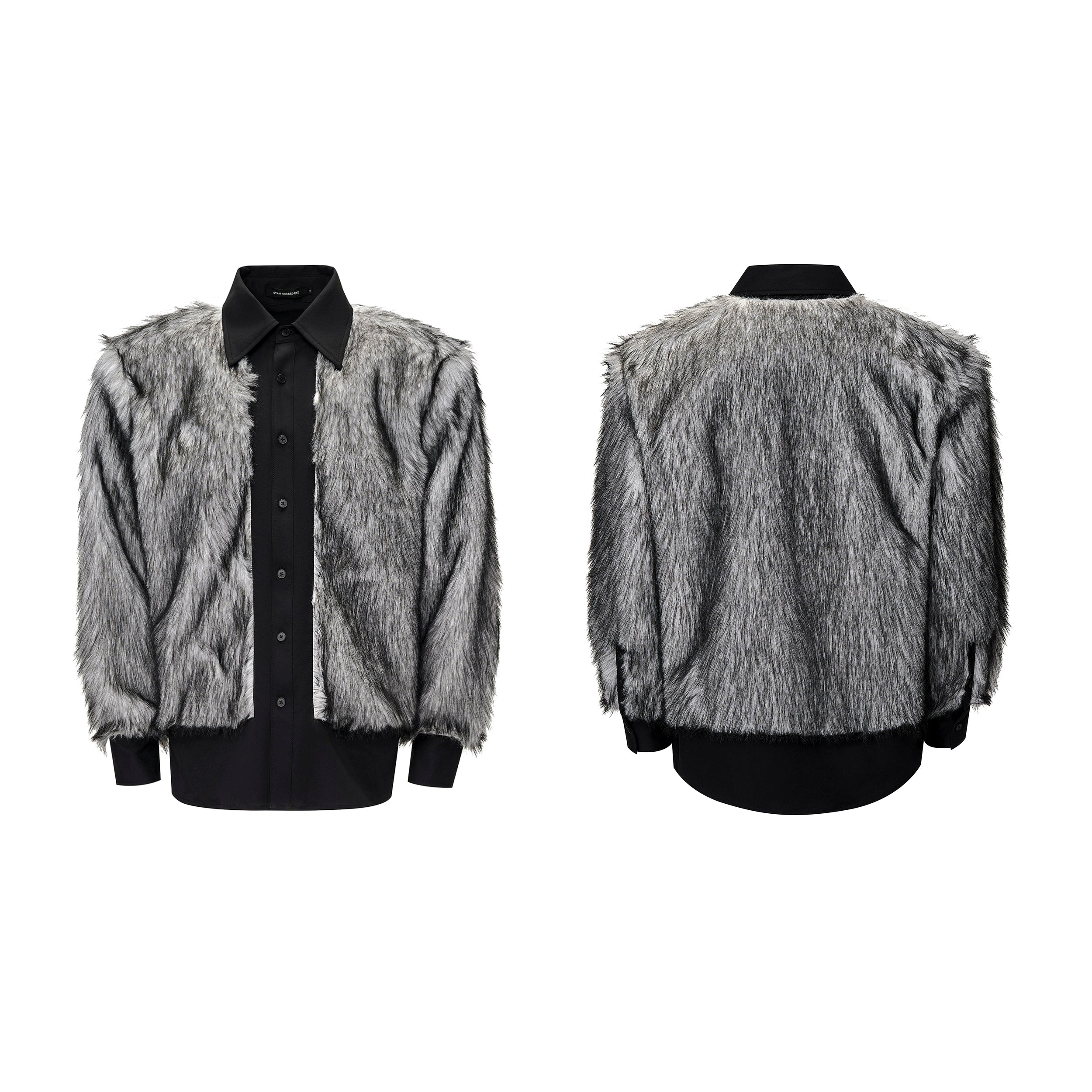 Faux Fur Patchwork Long Sleeve Shirt