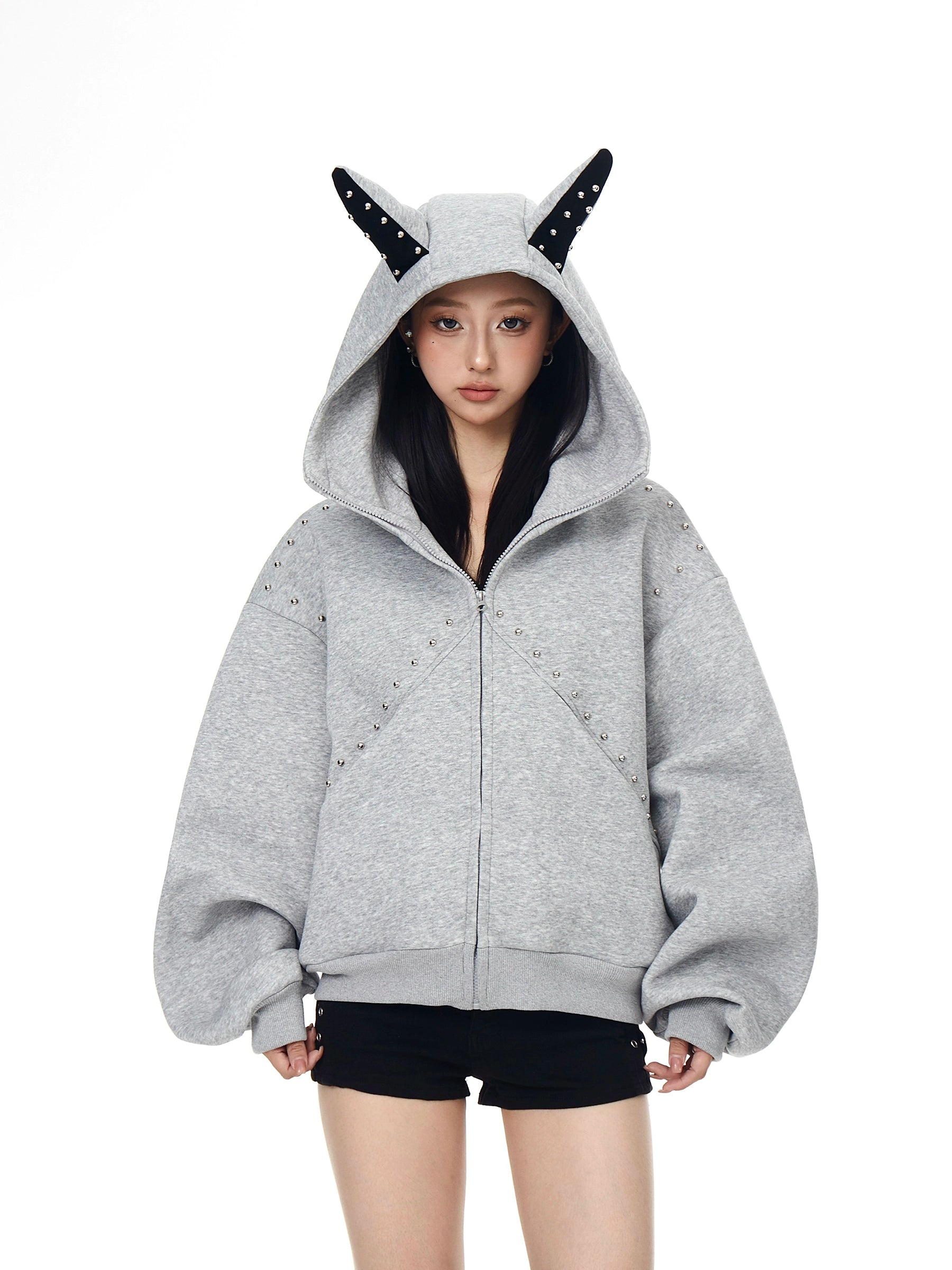 Studded Doberman Ear Hoodie Jacket