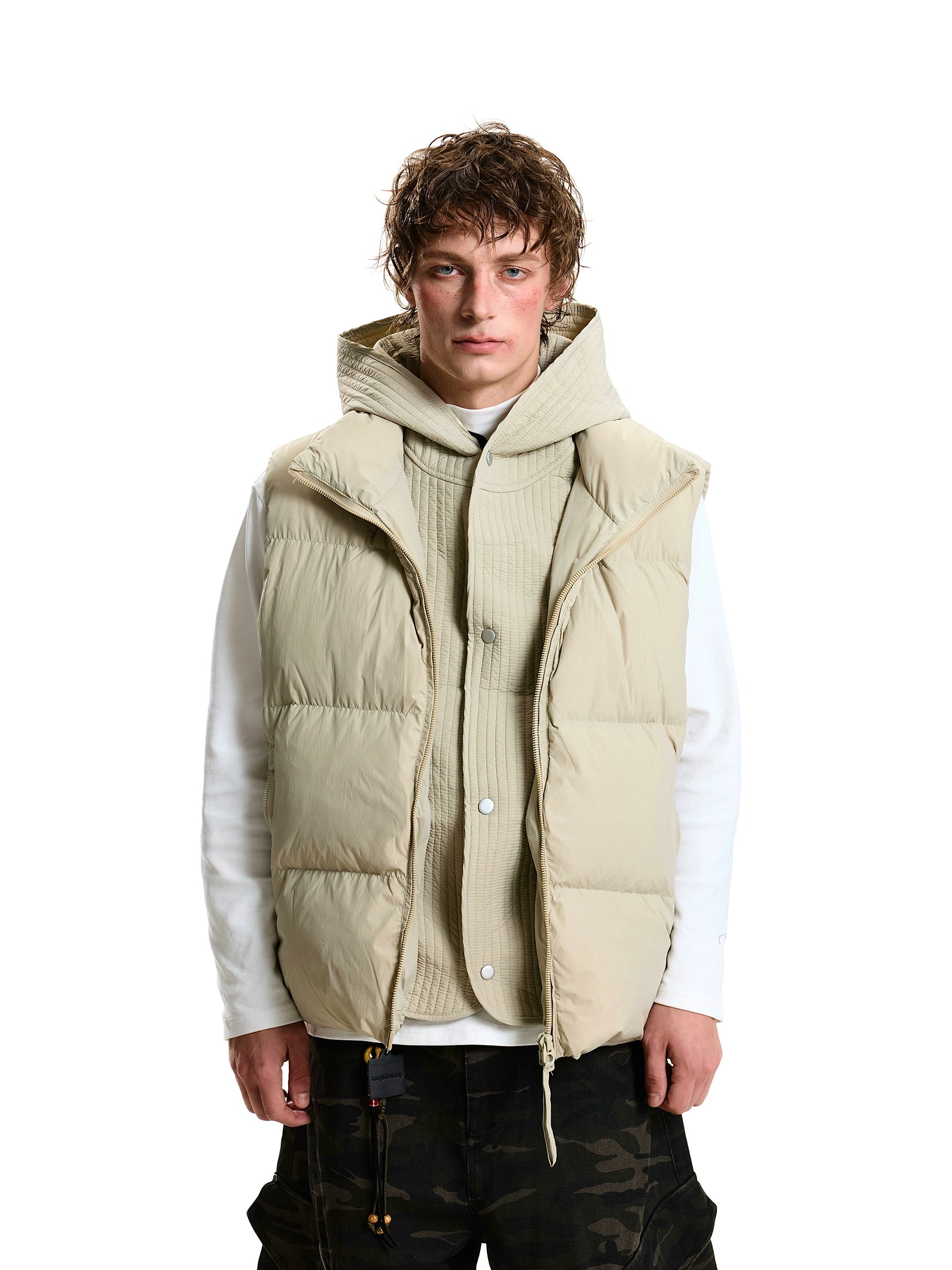 Layered-Look 90% Down Hooded Puffer Vest