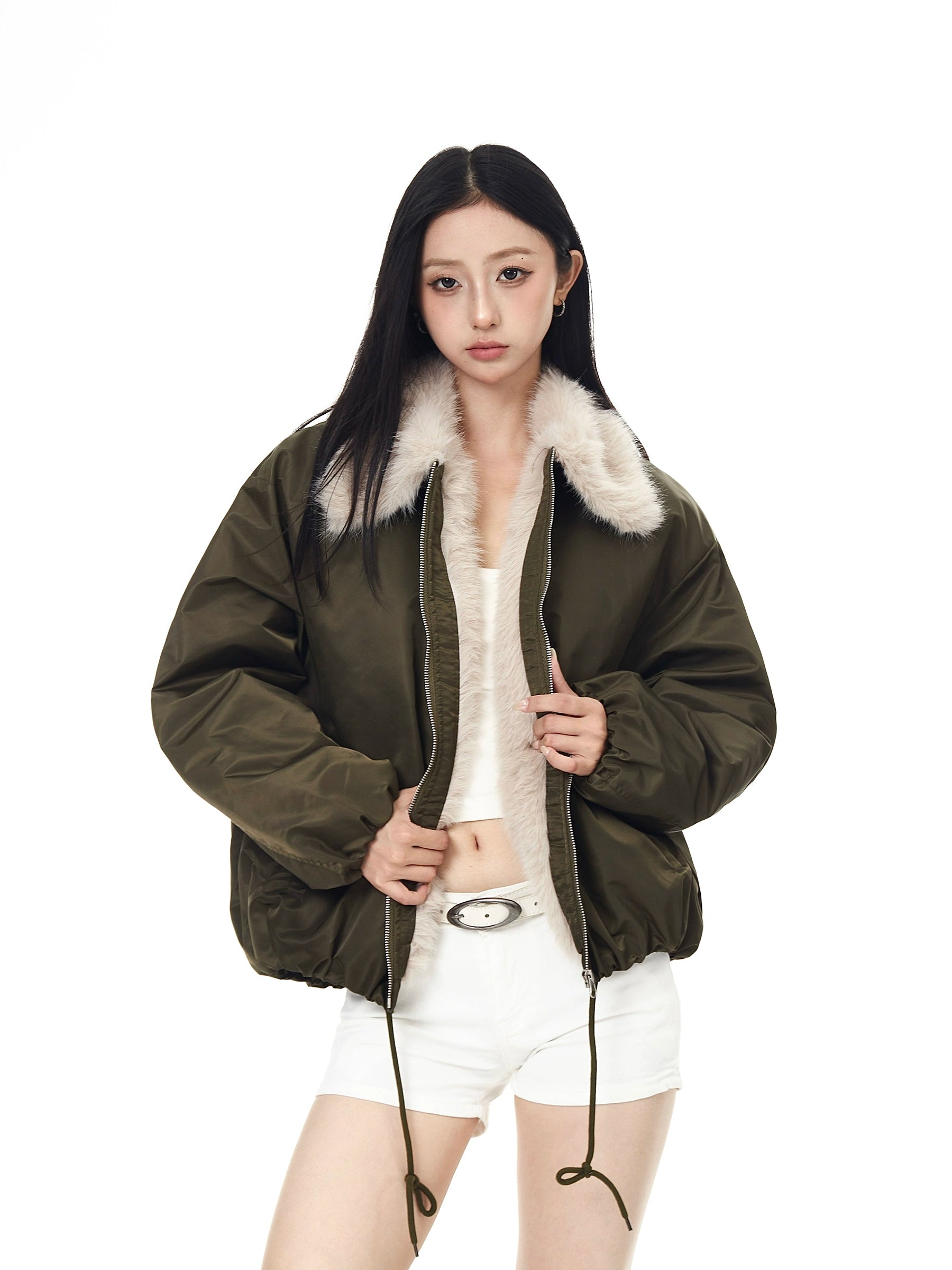 Faux-Shearling Collar Padded Jacket