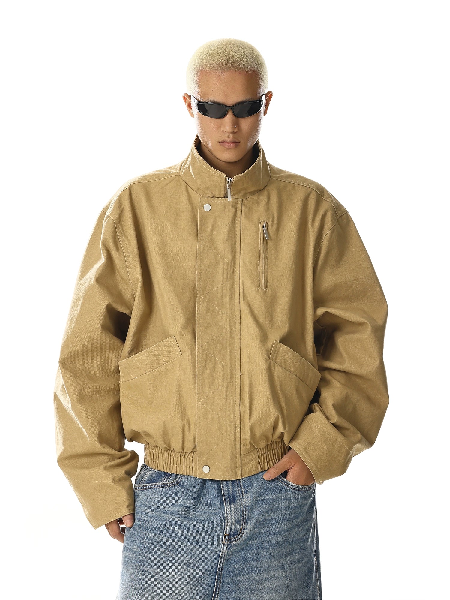 Vintage Stand Collar Flight Jacket with Cleanfit Utility Design