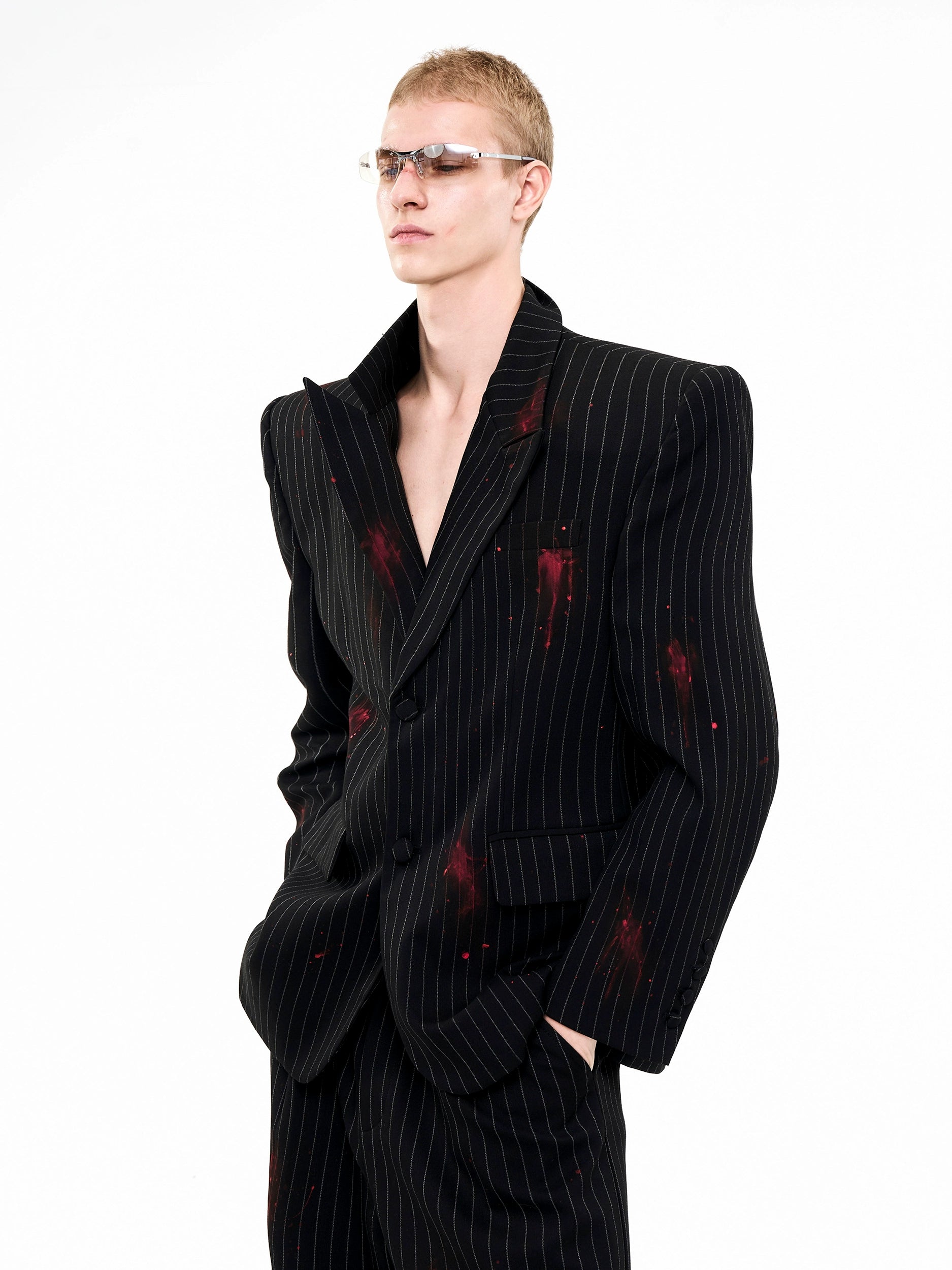 Pinstripe Slim Fit Blood Wash Suit Jacket