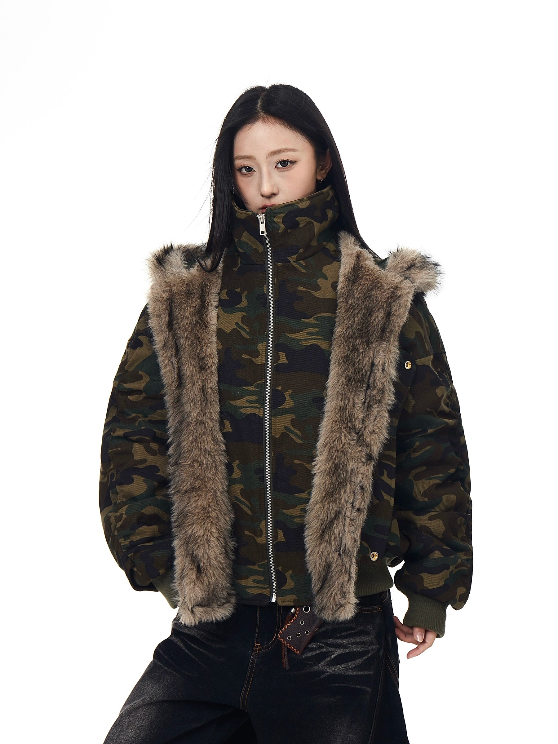 Camo Spliced Fur-Collar Mountain Hawk Parka