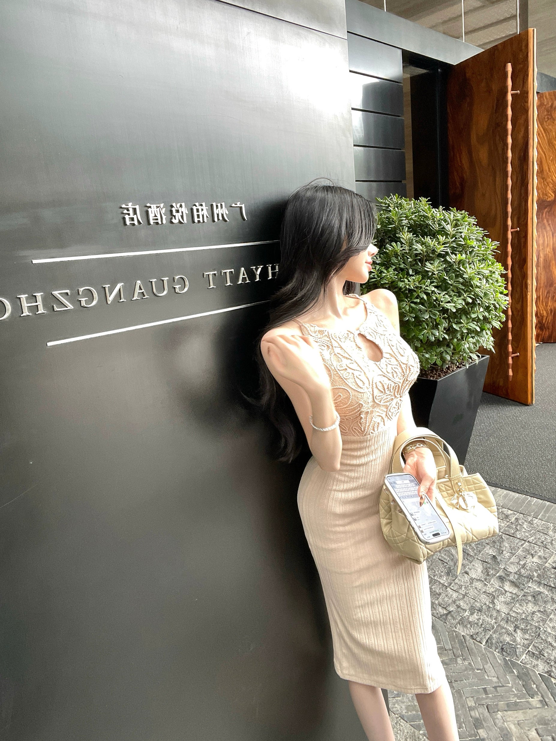 Elegant Lace Knit Midi Dress