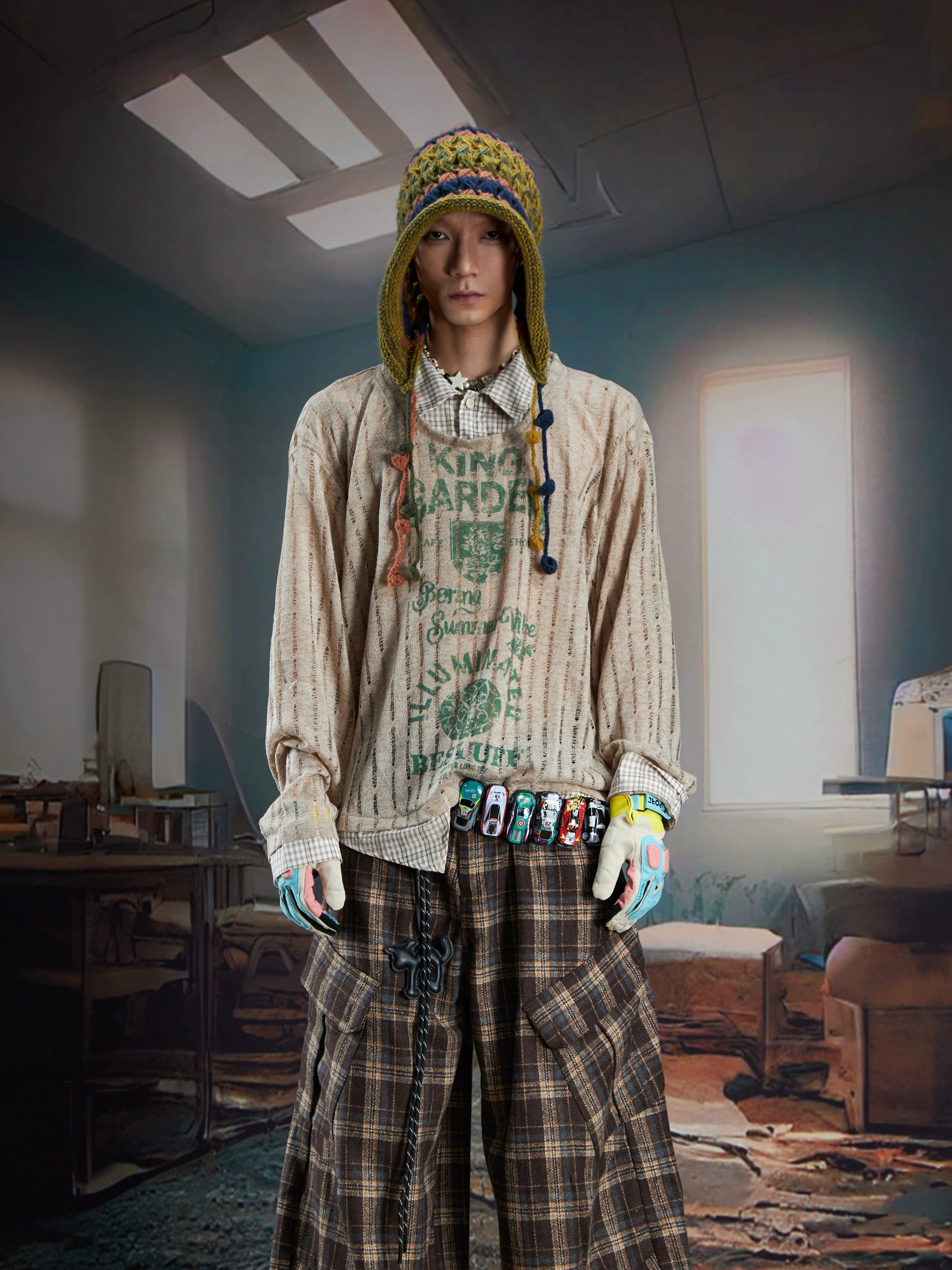 Lightweight Layered V-Neck Shirt-Collar Long Sleeve Top