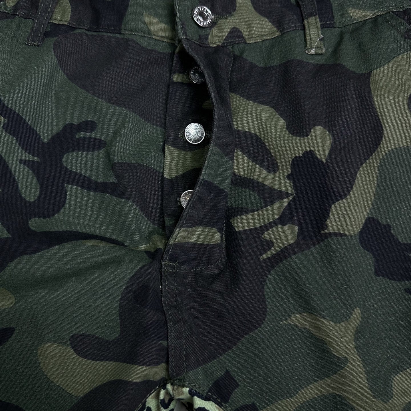 【25s Aug.】Hand-Painted Camouflage Patchwork Flared Cargo Jeans